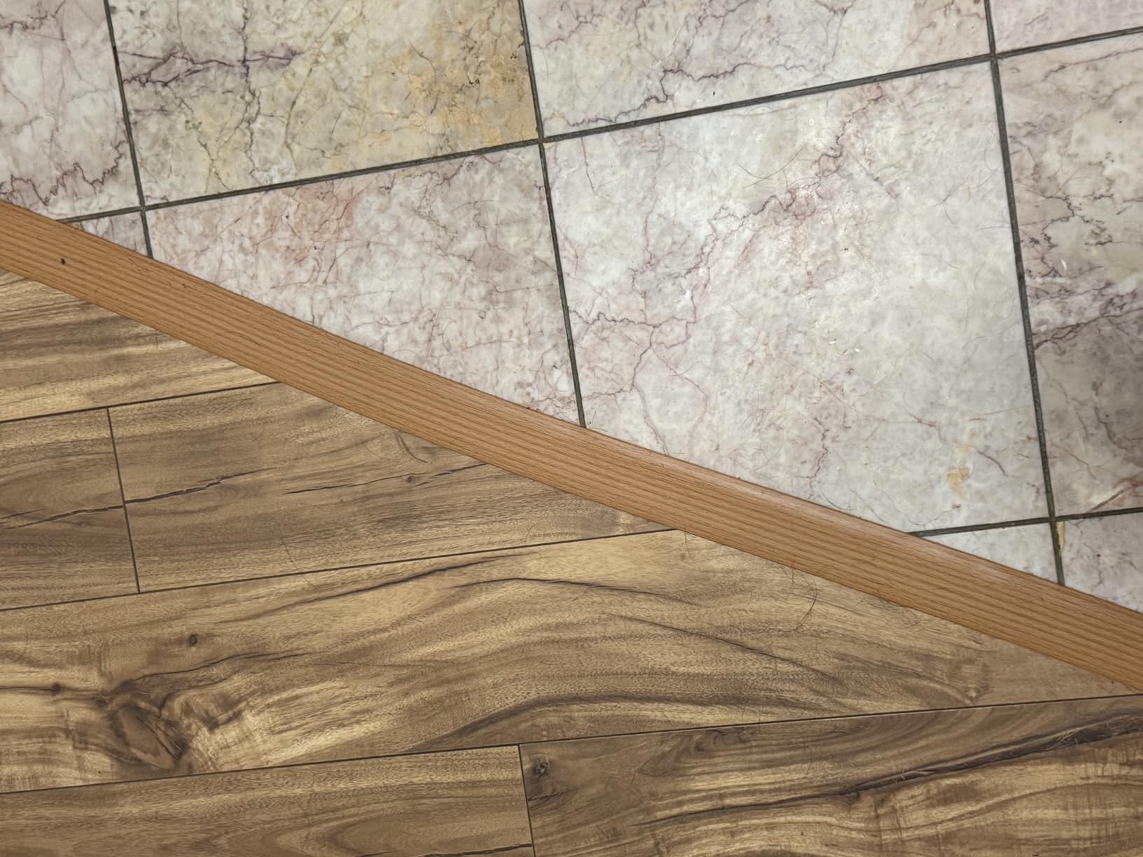 5Ft Floor Transition Strip Self Adhesive Vinyl Cover Floor Strip Flat Divider Transition Strip Wood Grain Design for Laminate Floor Gaps and Doorway Transitions (5Ft x 2 Inch, Light Brown) customer photo 1
