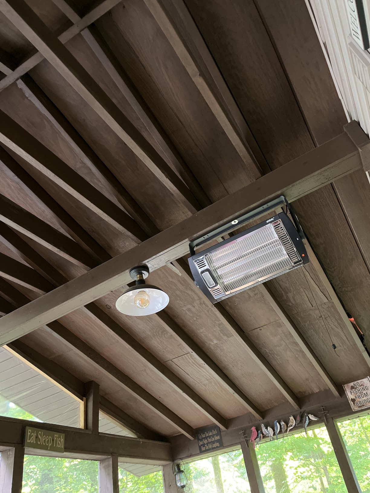 Shinic 2 Packs Electric Garage Heaters, 1500W/750W Ceiling Mounted Heater Radiant Heaters with Halogen Light, 90 Degree Rotation, 5 Mode Settings, Space Heater for Garage, Shop, Large Room and Patio customer photo 2
