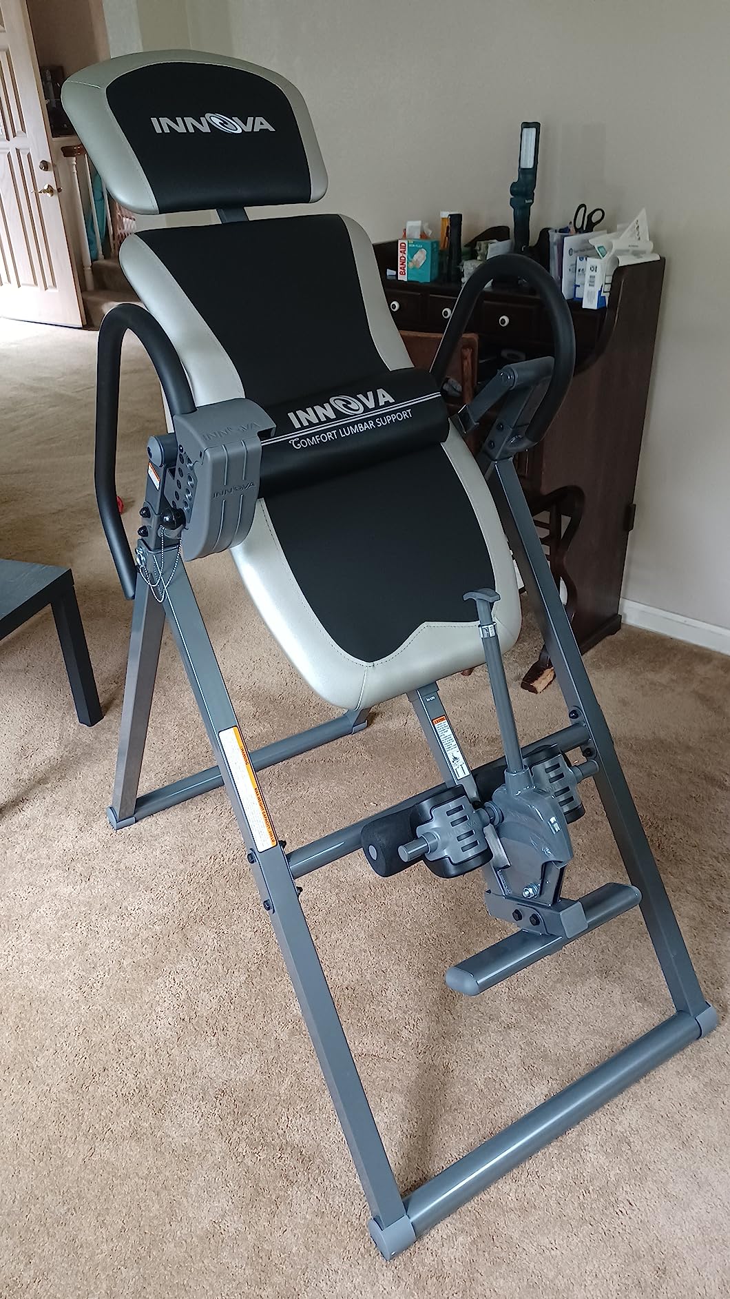 Innova Health and Fitness Inversion Table with Adjustable Headrest, Reversible Ankle Holders, and 300 lb Weight Capacity - Premium A customer photo 2
