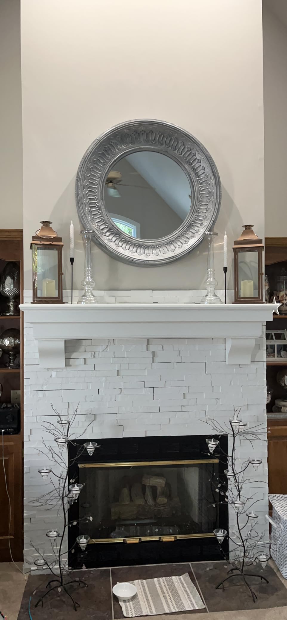 MANTELSDIRECT Mantels Direct Salem Wood Mantel Shelf with Arched Corbels - Cherry 60 Inch | Wooden Rustic Wall Mounted Shelf from Pine Wood - Perfect for Fireplaces, TVs & Decor customer photo 2