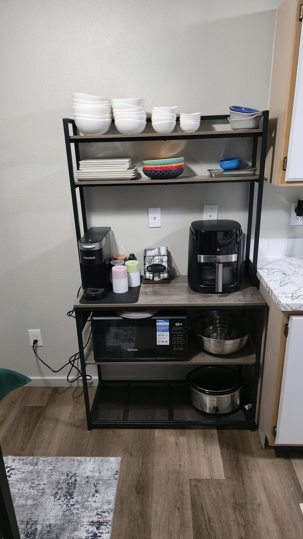 Denkee Large Bakers Rack with Power Outlets, 38 Inch Microwave Stand with Storage, 5-Tier Coffee Bar Stand, Industrial Kitchen Shelf Rack, Rustic Brown customer photo 1