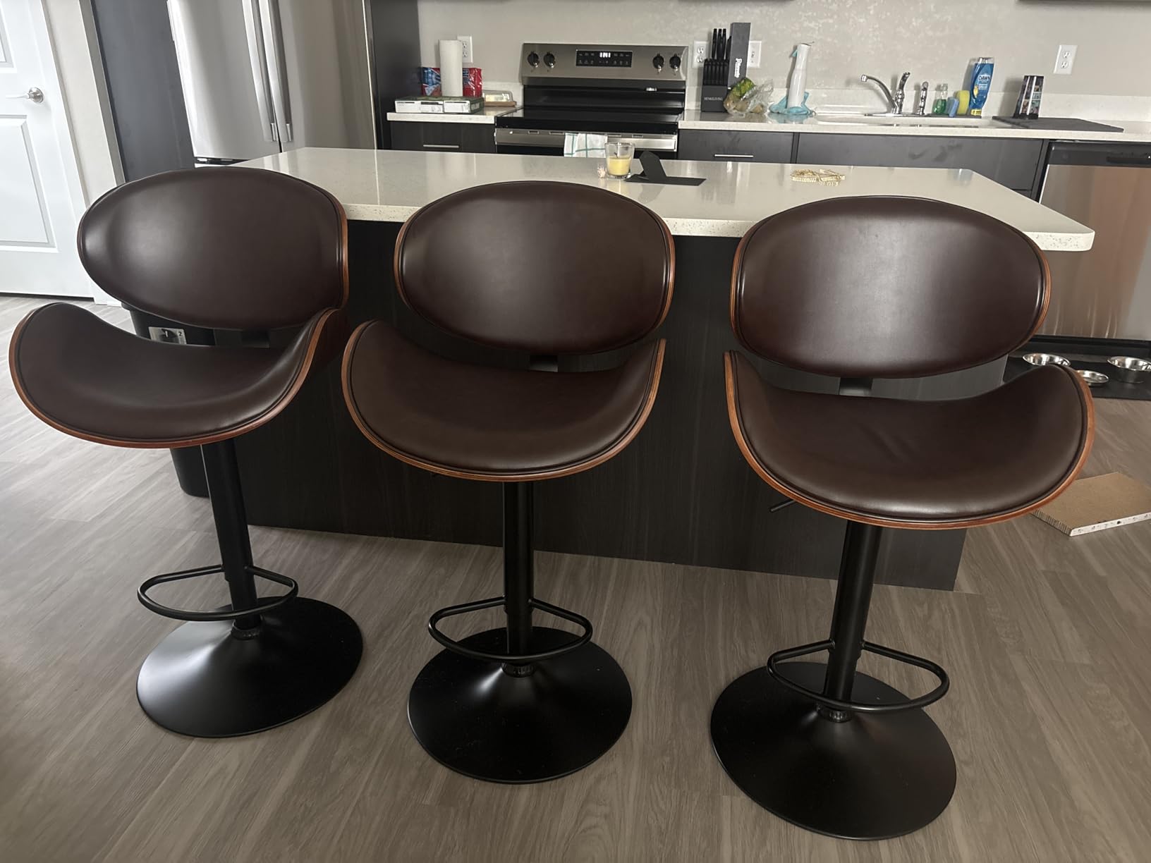 YaFiti Swivel Bar Stools Set of 3, Bar Stools for Kitchen Counter, Black | Modern PU Leather Upholstered Bar Chair with Back and Footrest, for Bar, Kitchen, Dining Room customer photo 2