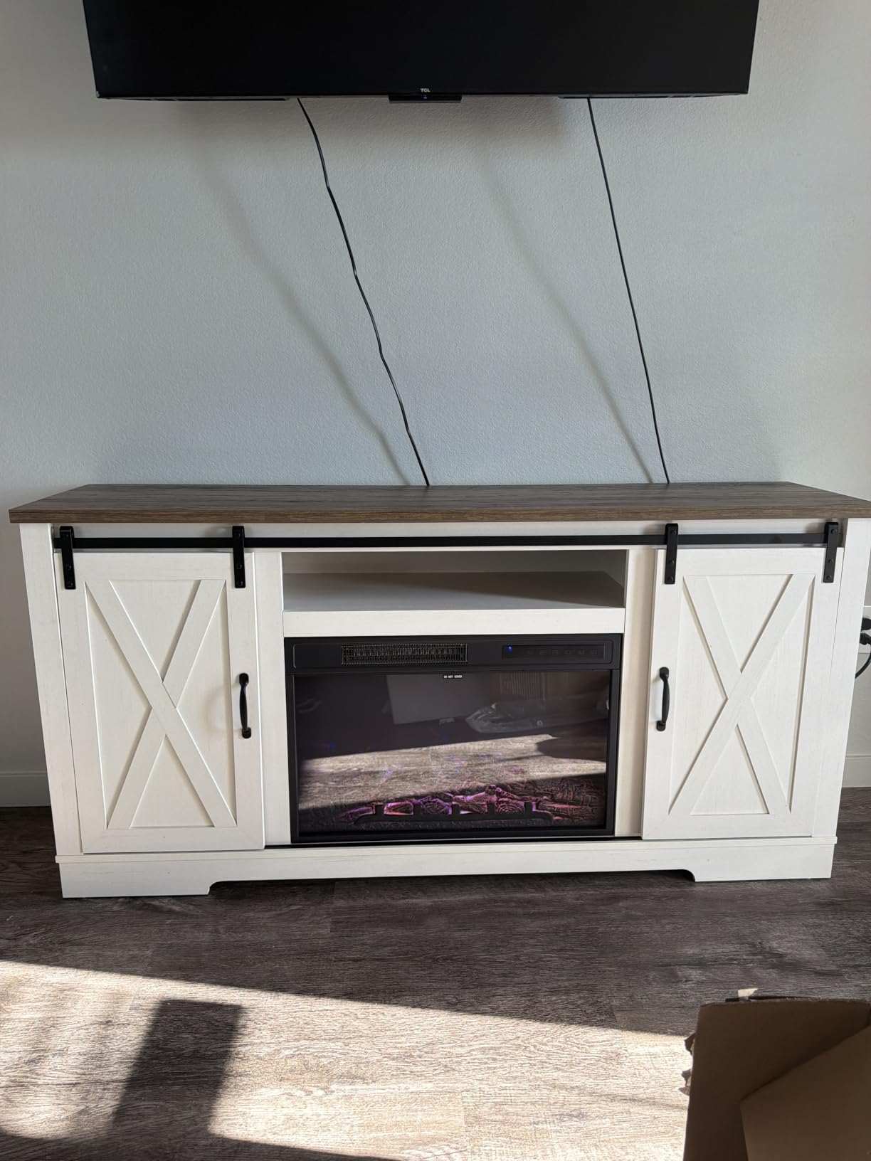 AMERLIFE Fireplace TV Stand with Sliding Barn Door for TVs up to 75