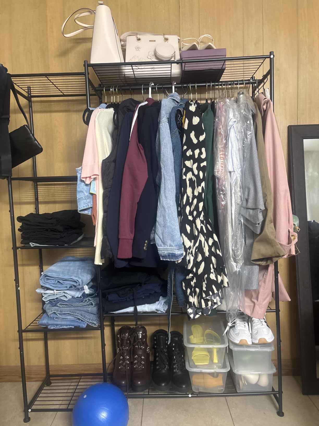 HOMIDEC Wardrobe Closet, Portable Clothes Rack with 4 Tiers Shelves | Freestanding Closet Organizers and Storage System with Hanging Rod, Steel Clothing Rack, Black customer photo 2
