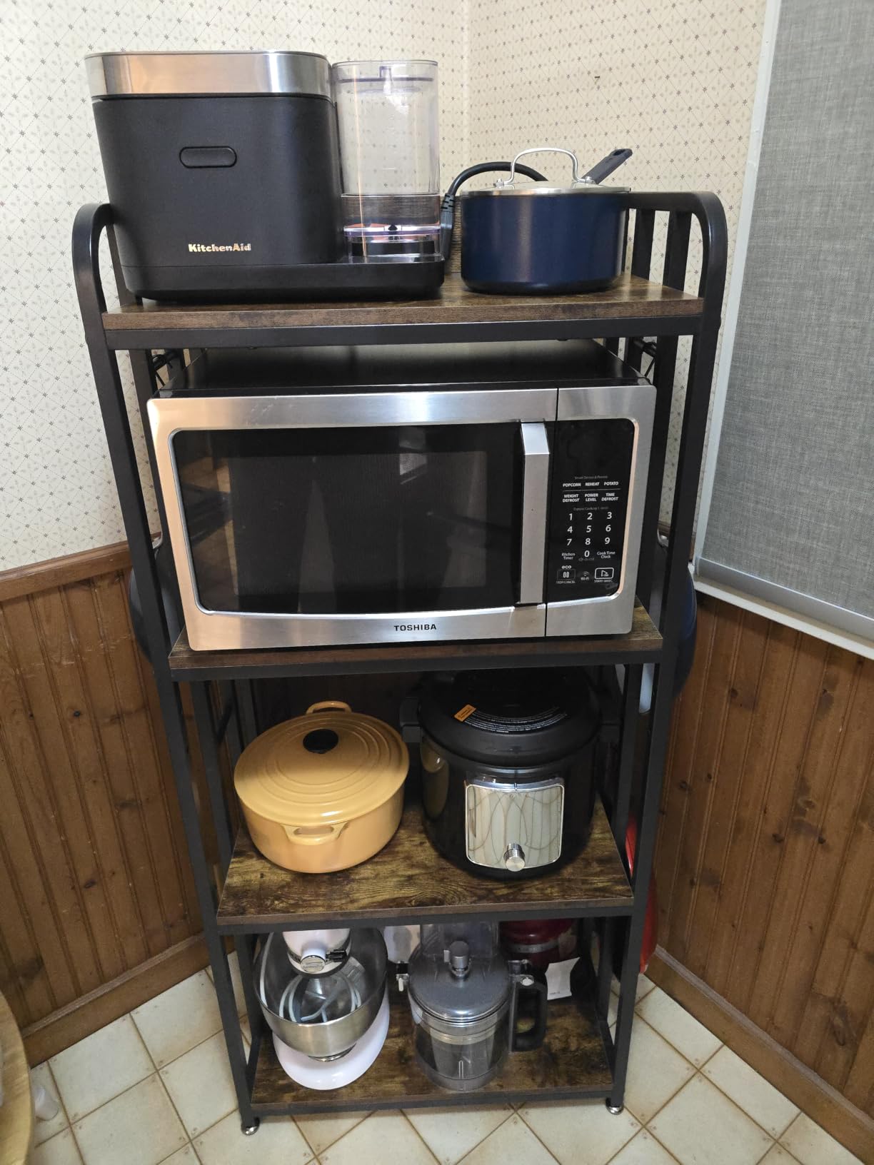 SIREDEEP Bakers Rack with Power Outlet, 4-Tier Kitchen Baker's Rack, Microwave Stand with Storage Suitable for Kitchen, Living Room, Dinning Room, Coffee Bar (Rustic Brown) customer photo 1