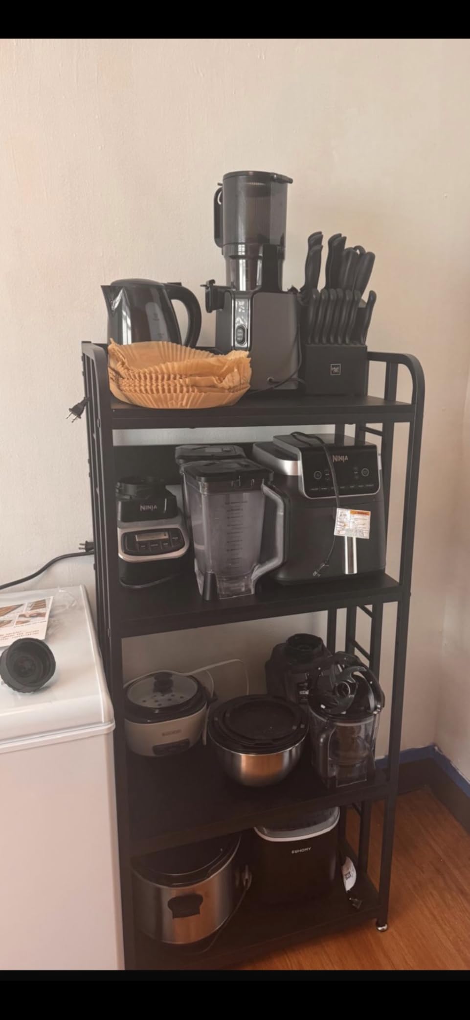 SIREDEEP Bakers Rack with Power Outlet, 4-Tier Kitchen Baker's Rack, Microwave Stand with Storage Suitable for Kitchen, Living Room, Dinning Room, Coffee Bar (Rustic Brown) customer photo 2