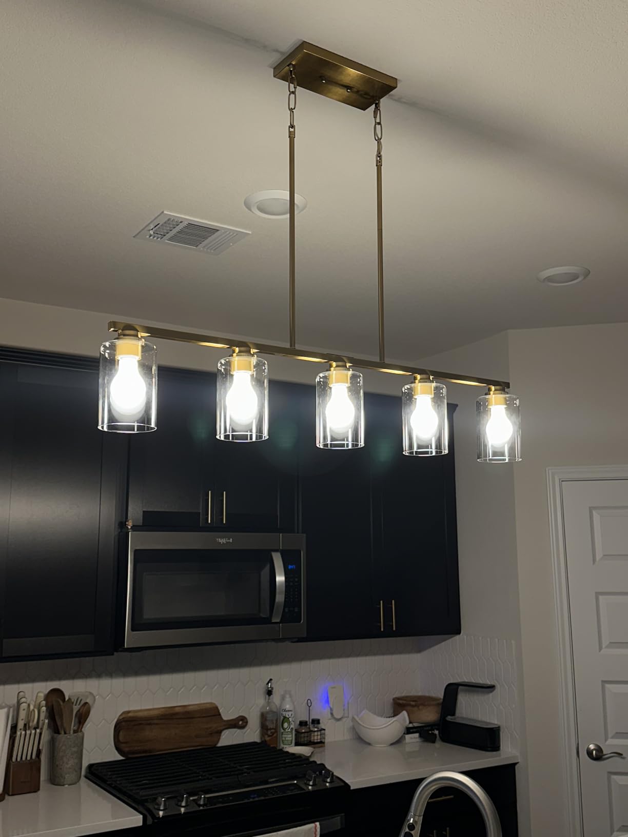 Mecgirn Island Light for Kitchen, Brushed Nickel Dining Room Light Fixture Over Table, 5-Light Linear Chandelier Pendant Lighting for Dining Table Kitchen Island Living Room customer photo 1