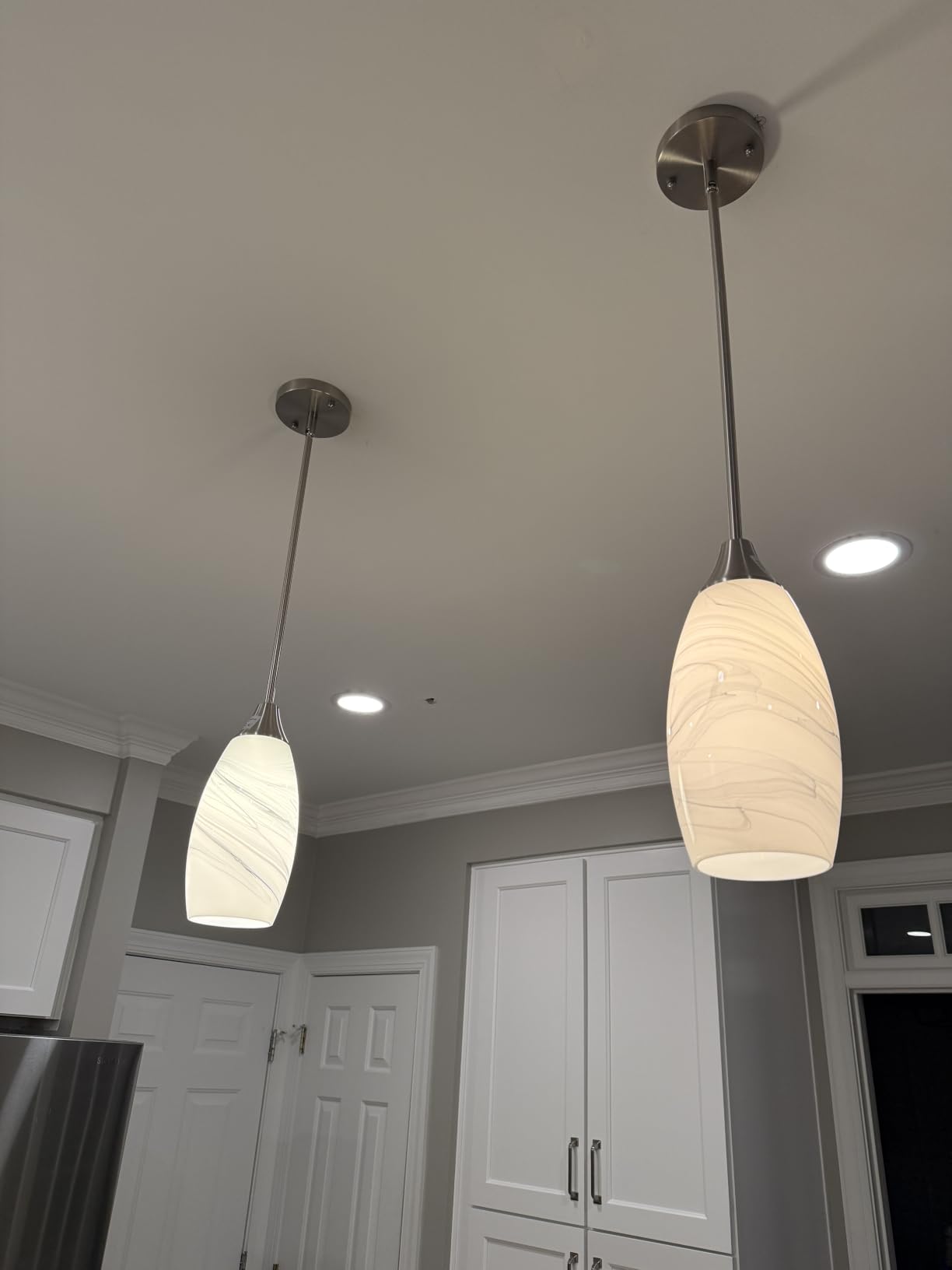 EDISHINE Pendant Light Fixture, Handcrafted Art Glass Hanging Light, Hardwired Ceiling Light, Grey Marble Glass Shade, Adjustable Brushed Nickel Rods, E26 Base, Pendant Lamp for Kitchen Island, Bar customer photo 1