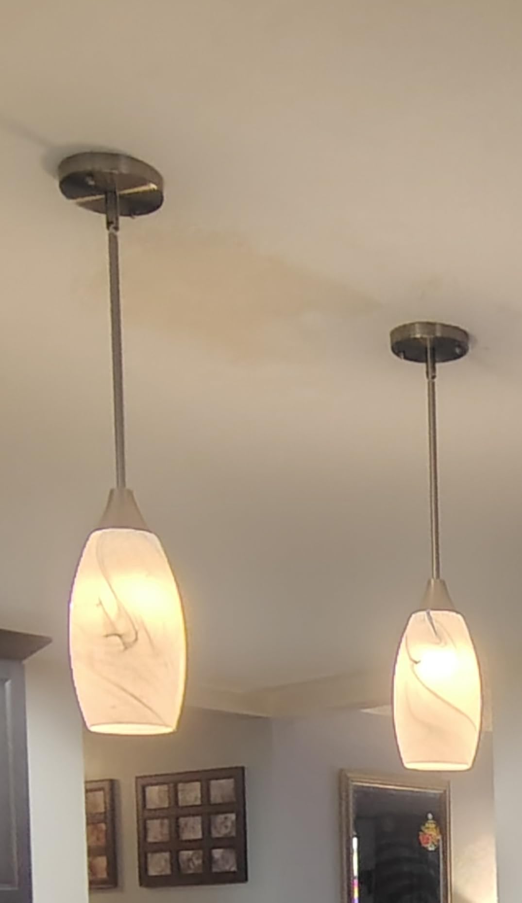 EDISHINE Pendant Light Fixture, Handcrafted Art Glass Hanging Light, Hardwired Ceiling Light, Grey Marble Glass Shade, Adjustable Brushed Nickel Rods, E26 Base, Pendant Lamp for Kitchen Island, Bar customer photo 2