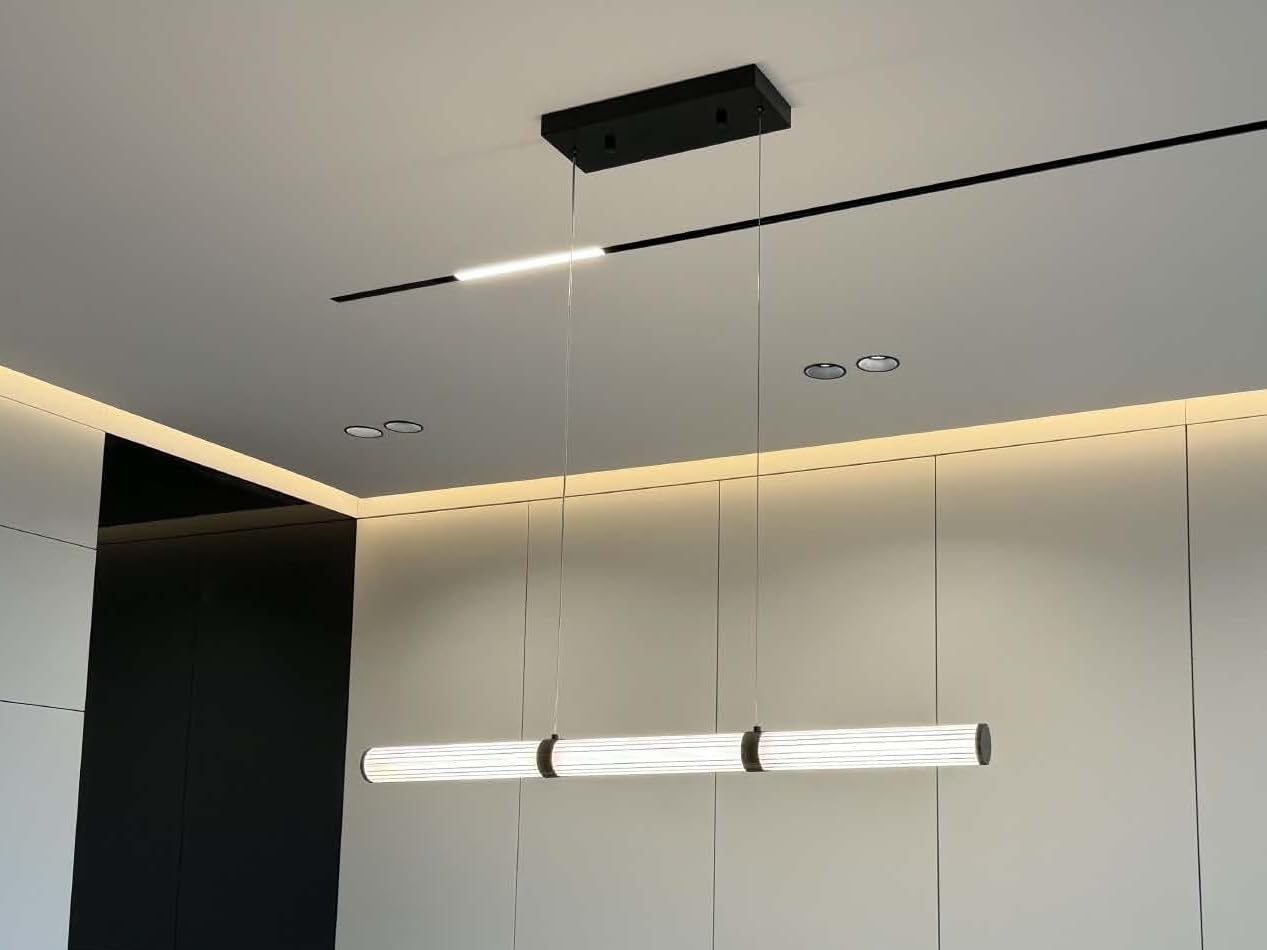 Modern Linear Chandelier Gold Linear Pendant Light Fixture | LED Dimmable Island Chandelier for Kitchen Island Lighting, Dining Room, and Living Room, over table Easy to Install. customer photo 2