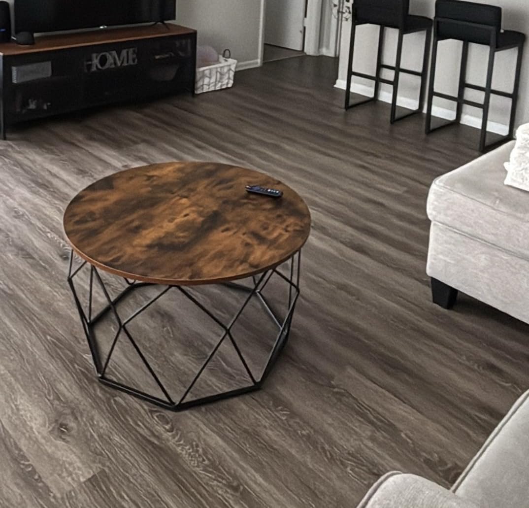 VASAGLE Round Coffee Table, 2-Tier Small Coffee Table with Faux Marble Top and Glass Shelf, Modern Style, for Living Room, 25.6 x 25.6 x 18.1 Inches, Marble White and Pale Gold ULCT072W59 customer photo 1