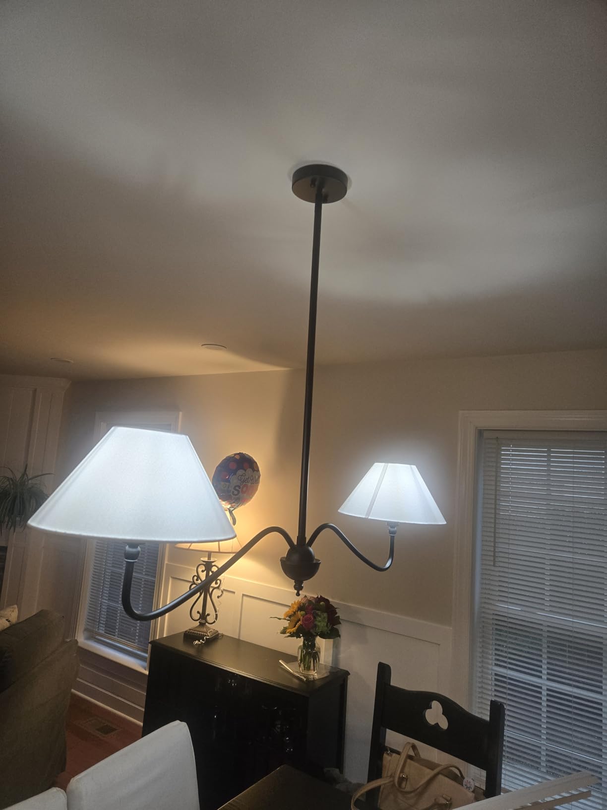 Modern Linear Chandelier for Kitchen Island, 2-Light Linear Light Fixture with Off-White Fabric Shade, Rustic Pendant Light for Dining Room customer photo 1