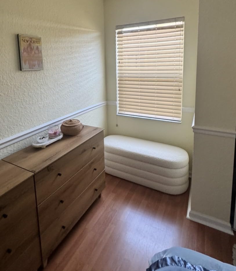Busaurus Storage Ottoman Bench 49.2 Inch Upholstered Fabric Storage Bench for Bedroom End of Bed Aesthetic Large Oval Ottoman for Living Room Entryway (Ivory) customer photo 1