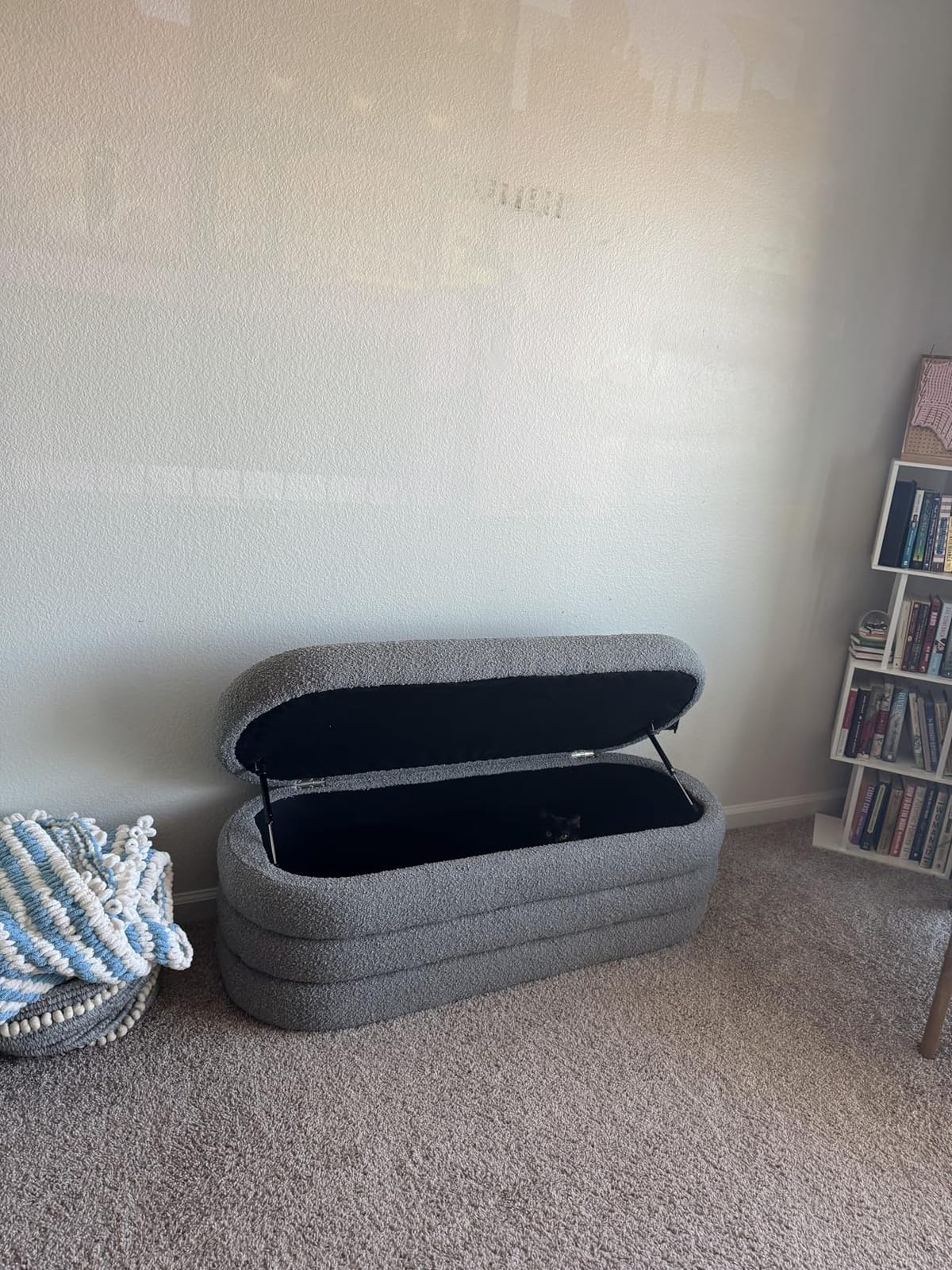 Busaurus Storage Ottoman Bench 49.2 Inch Upholstered Fabric Storage Bench for Bedroom End of Bed Aesthetic Large Oval Ottoman for Living Room Entryway (Ivory) customer photo 2