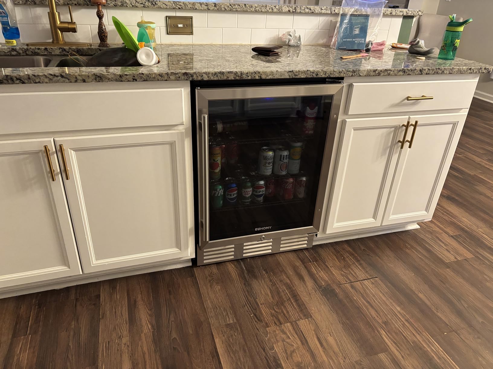 EUHOMY 24 Inch Beverage Refrigerator, 180 Can Under Counter Refrigerator | 37°F-65°F, Compressor Cooling, Built-in or Freestanding, Removable Shelves, Bar Office Kitchen Use, LED Light, Glass Door customer photo 1