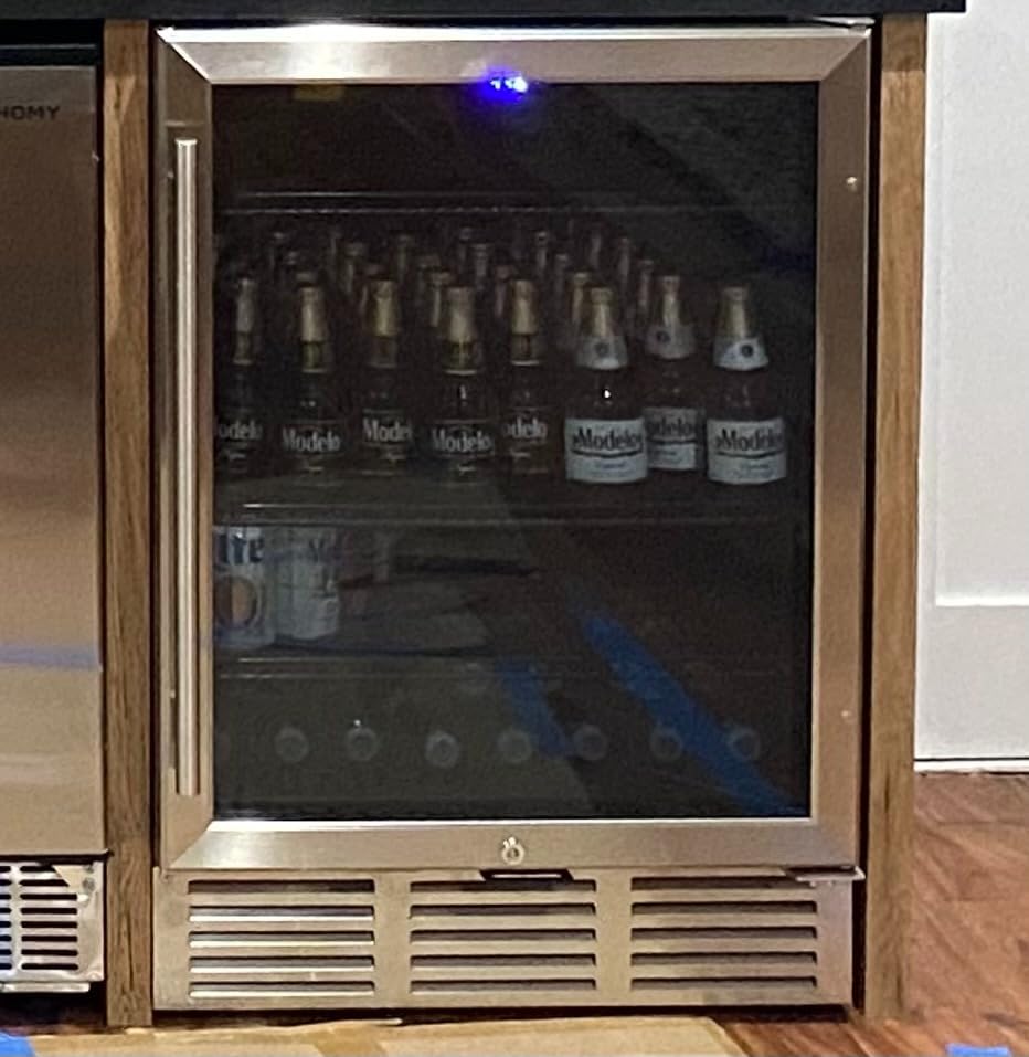 EUHOMY 24 Inch Beverage Refrigerator, 180 Can Under Counter Refrigerator | 37°F-65°F, Compressor Cooling, Built-in or Freestanding, Removable Shelves, Bar Office Kitchen Use, LED Light, Glass Door customer photo 2
