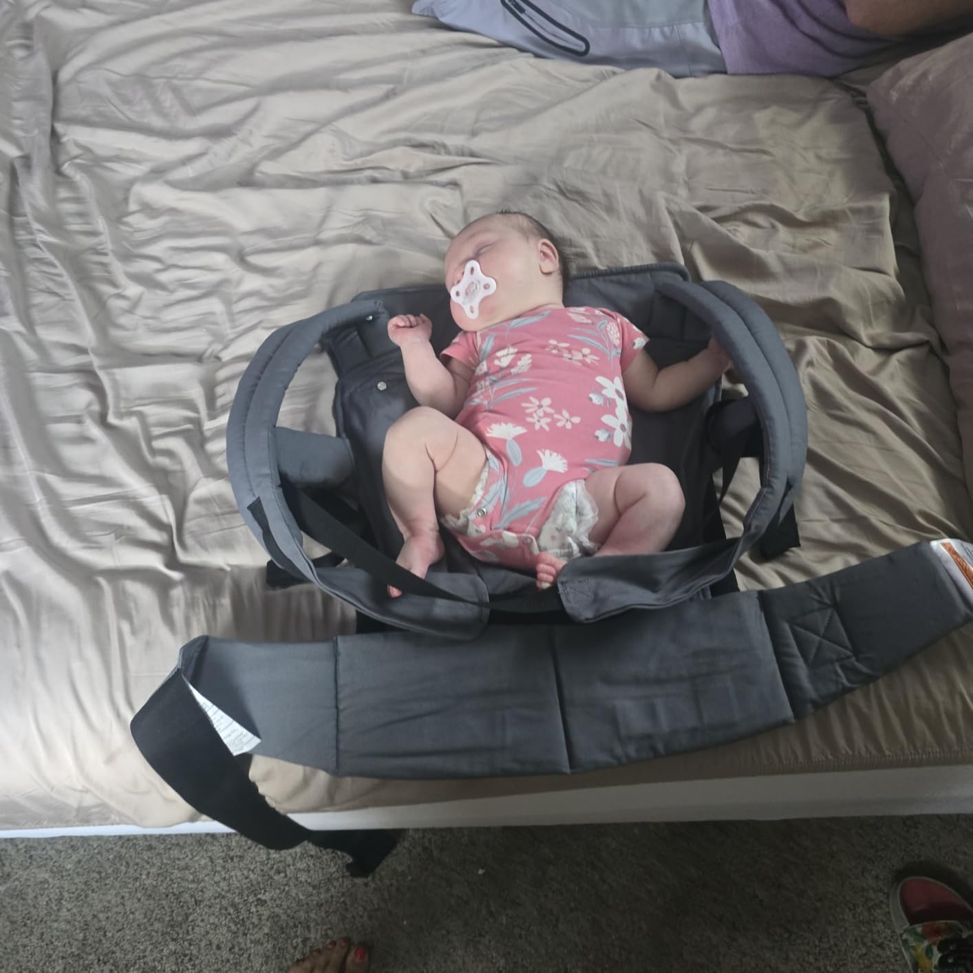 Momcozy PureHug Baby Carrier - Ergonomic, Cozy and Lightweight for 7-45 lbs | IHDI Hip-Healthy, 3D EVA Lumbar Support, X-Straps, 100% Cotton, Khaki customer photo 1