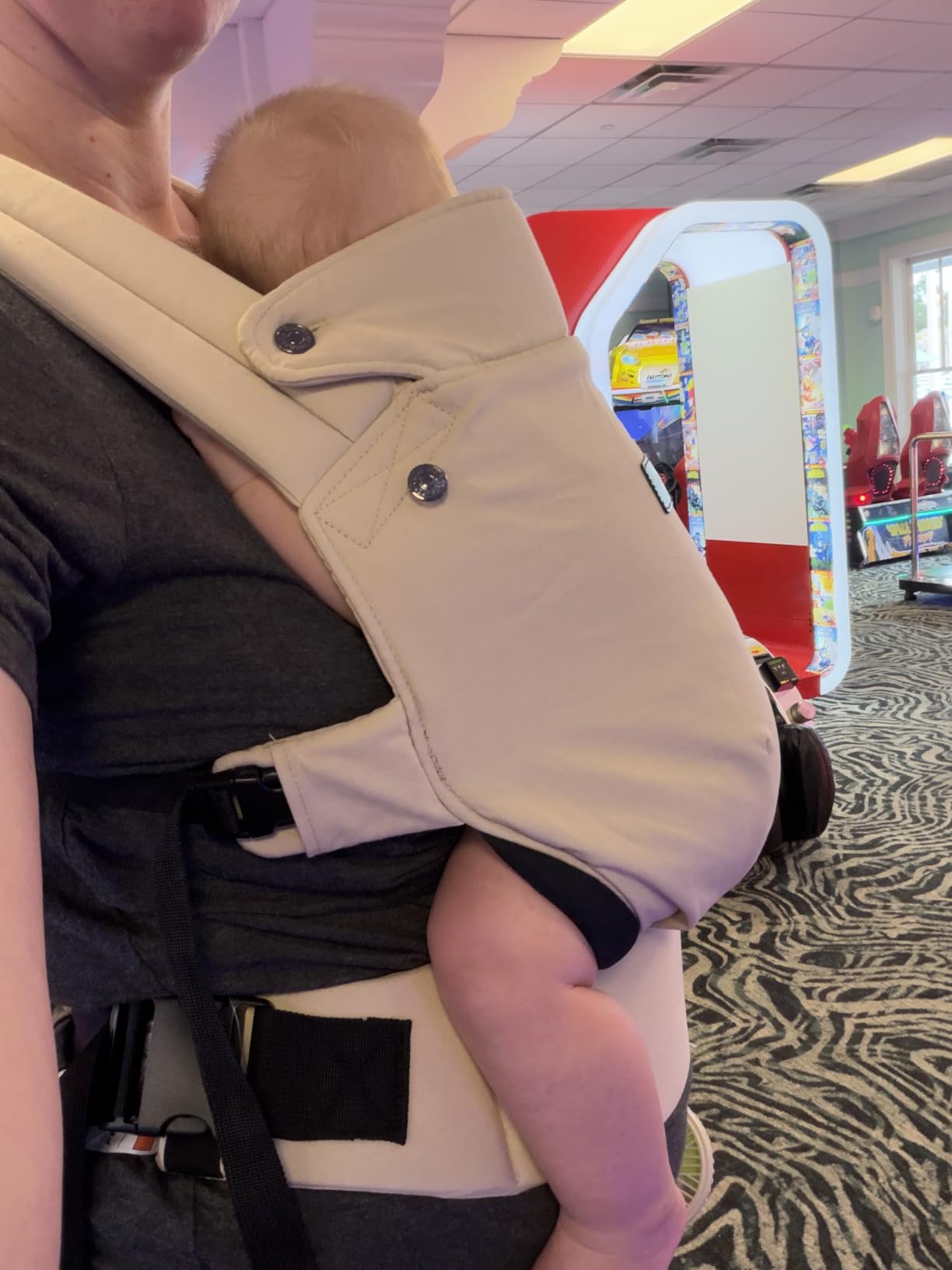 Momcozy PureHug Baby Carrier - Ergonomic, Cozy and Lightweight for 7-45 lbs | IHDI Hip-Healthy, 3D EVA Lumbar Support, X-Straps, 100% Cotton, Khaki customer photo 2