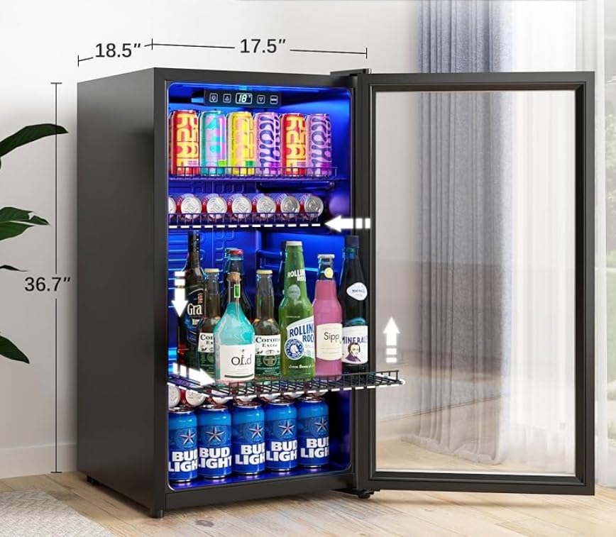130 Can Beverage Refrigerator, 3.2 Cu.Ft Mini Fridge Beverage Cooler | Glass Door, 35-65°F Digital Temperature Display, Adjustable Shelves, Beverage Fridge for Soda, Beer & Wine customer photo 2