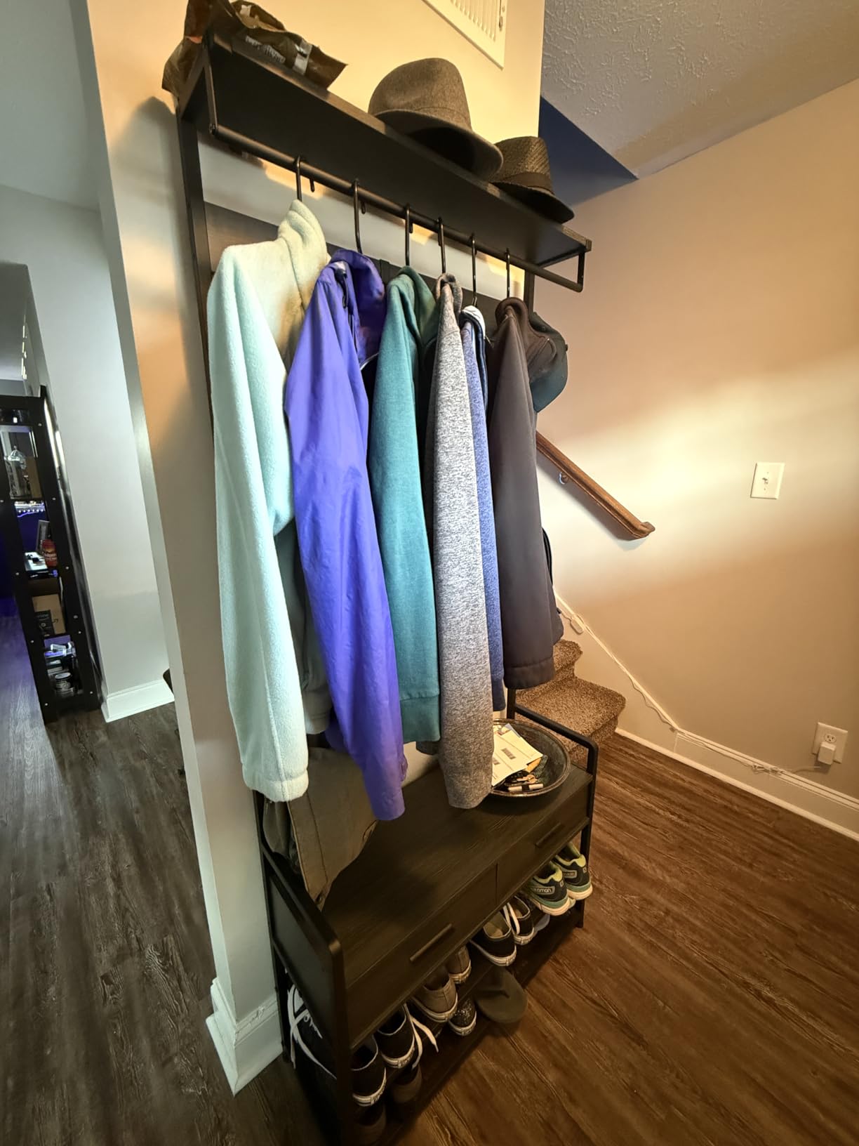 VASAGLE Hall Tree with Bench and Shoe Storage, 2 Fabric Drawers, 10 Hooks | Entryway Coat Rack, 11.8 x 31.7 x 71.5 Inches, Vintage Brown and Ink Black, DACEY Collection UHSR429B01 customer photo 2