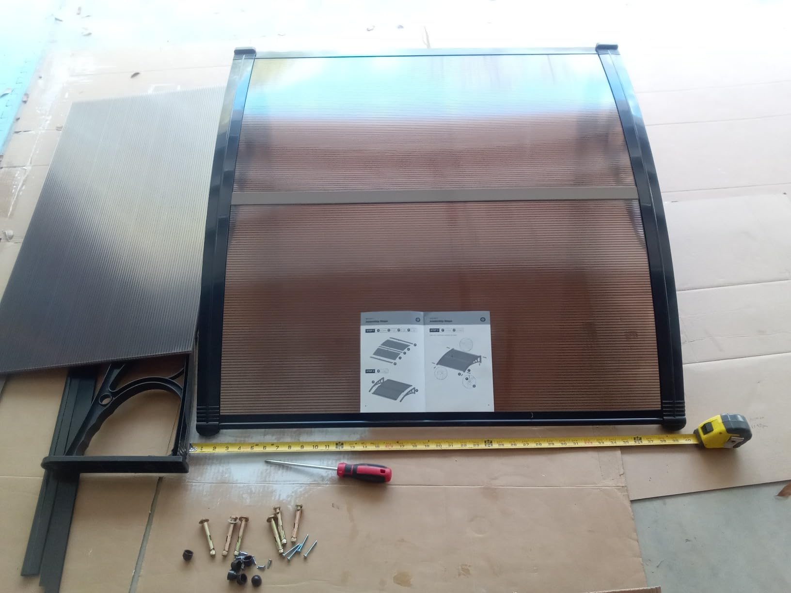 VIVOHOME Polycarbonate Window Door Awning Brown 38 Inch x 40 Inch | Spliced Canopy Brown with Black Bracket customer photo 1