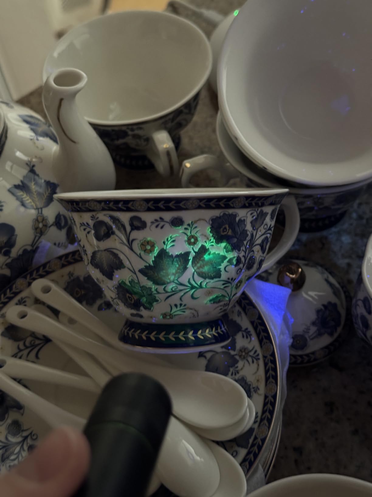 fanquare Porcelain Tea Sets, Blue British Coffee Cups & Saucer Service for 6, with Teapot, Sugar Bowl, Creamer Pitcher and Golden Metal Rack customer photo 1