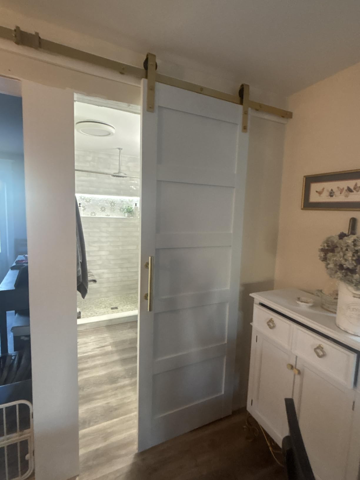 36x84 Inch White Sliding Barn Door Slab with 6.6ft Hardware Kit Included, 5-Panel, MDF Wood Panel Covered with Water-Proof Scratch-Proof PVC Surface, Simple DIY Assembly customer photo 1