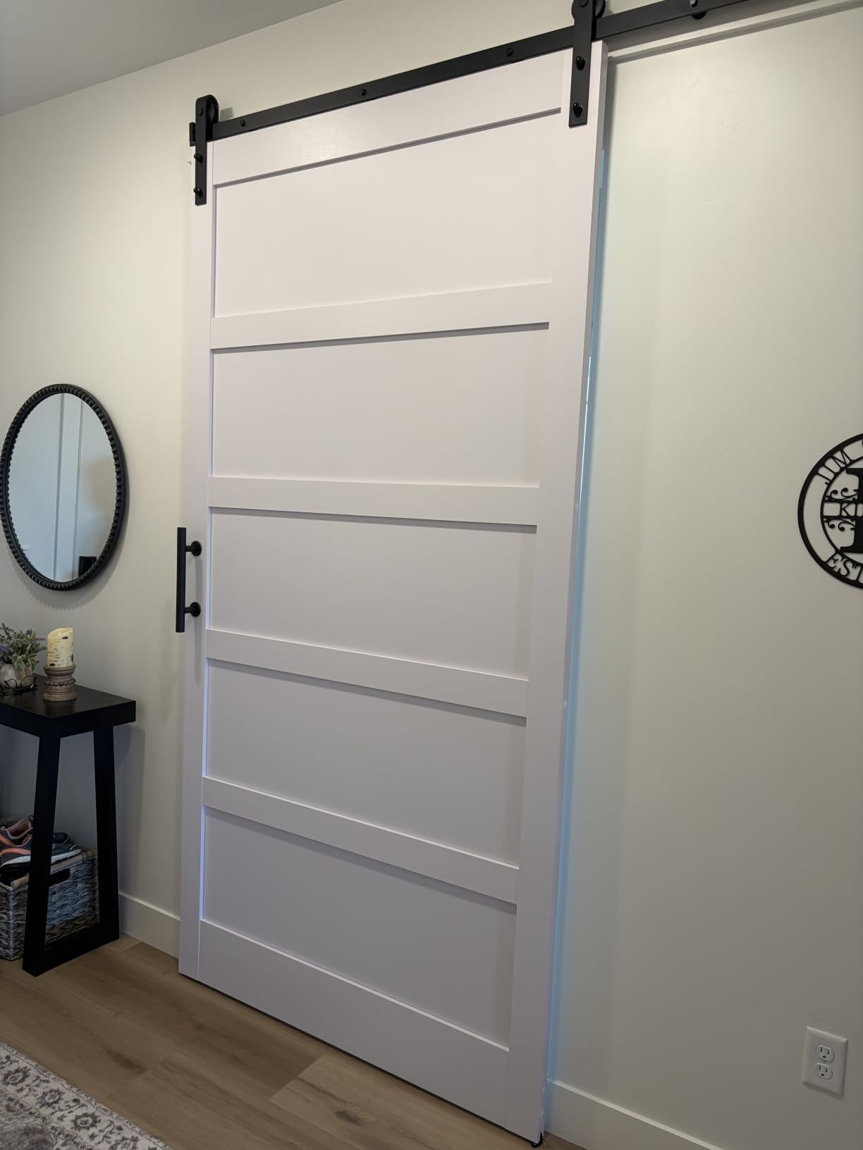 36x84 Inch White Sliding Barn Door Slab with 6.6ft Hardware Kit Included, 5-Panel, MDF Wood Panel Covered with Water-Proof Scratch-Proof PVC Surface, Simple DIY Assembly customer photo 2
