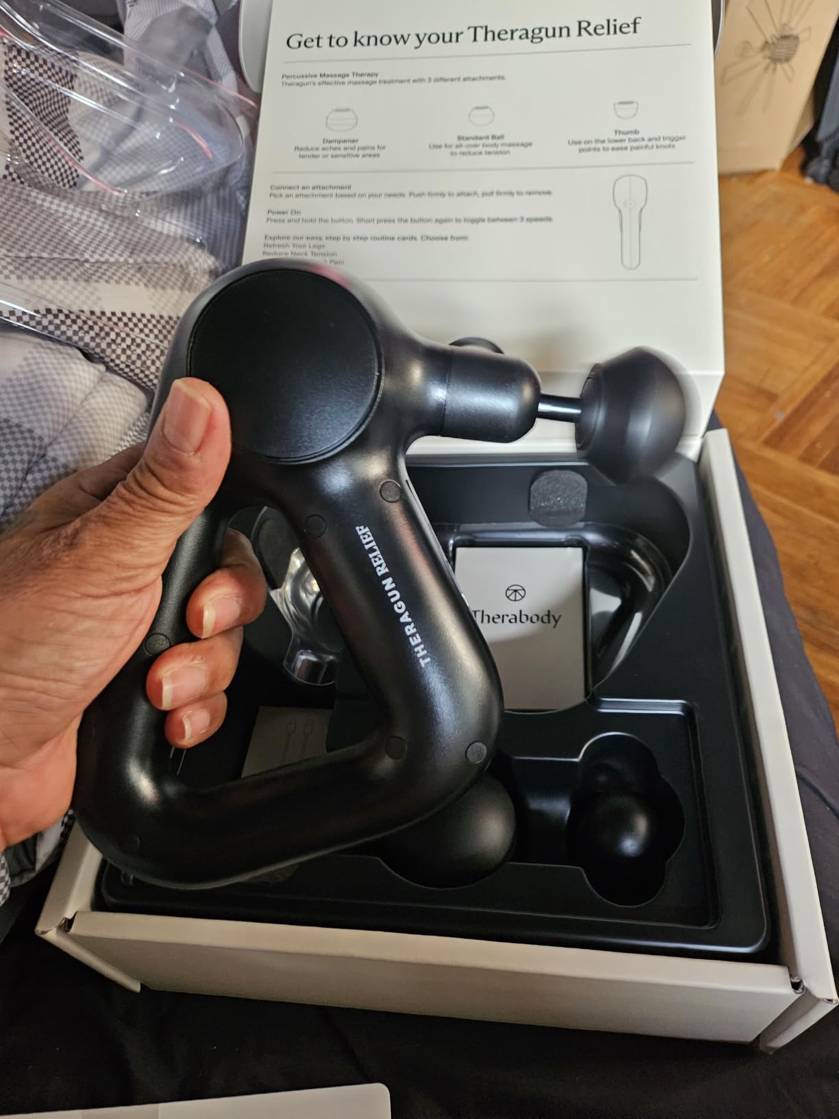 TheraGun Therabody Relief Massage Gun | for Daily Comfort | 3-Speed | Navy | Quiet Handheld Percussion Muscle Massager for Back, Leg & Shoulder Pain Relief. Lightweight, Easy to Use, Ergonomic Grip customer photo 1