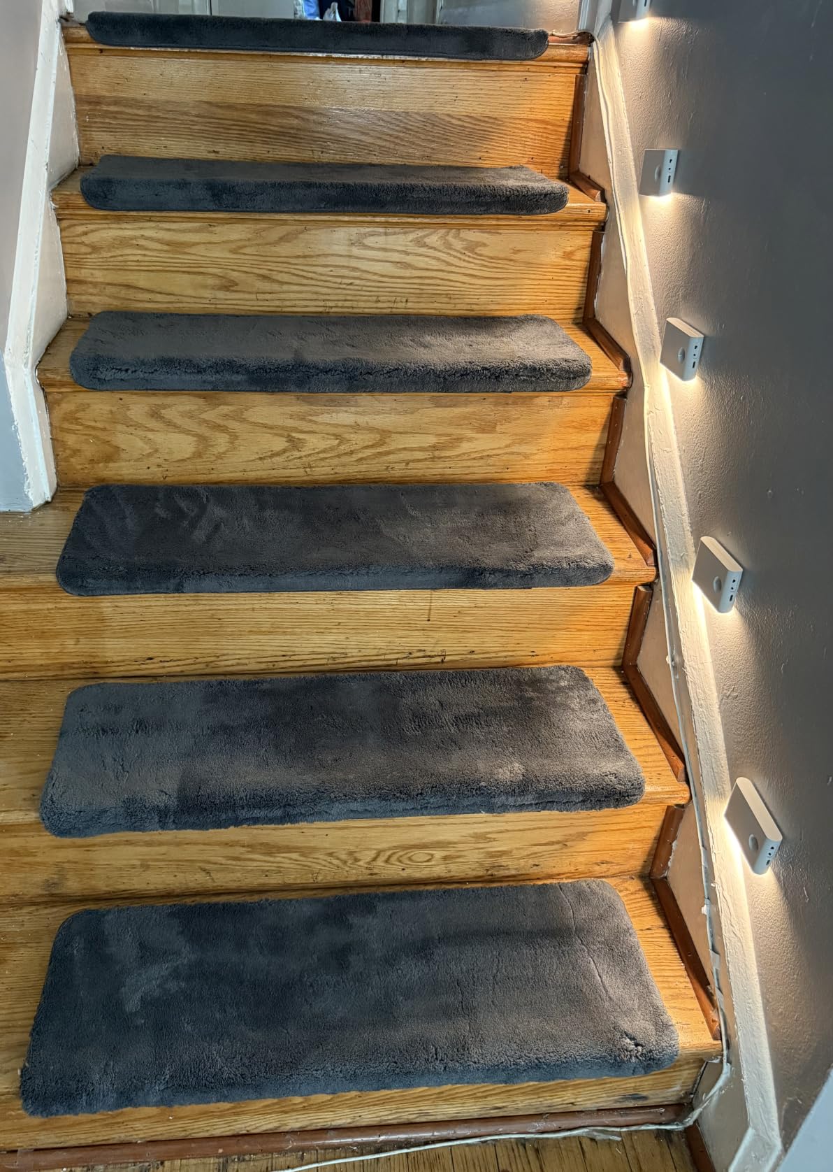 PURE ERA Bullnose Carpet Stair Treads Ultra Plush Grey 14 Pcs | 30x9.5 Inch Self Adhesive Non Slip Soft Stair Carpet for Wooden Step Indoor, Reduce Noise for Stairs, Washable and Reusable customer photo 2