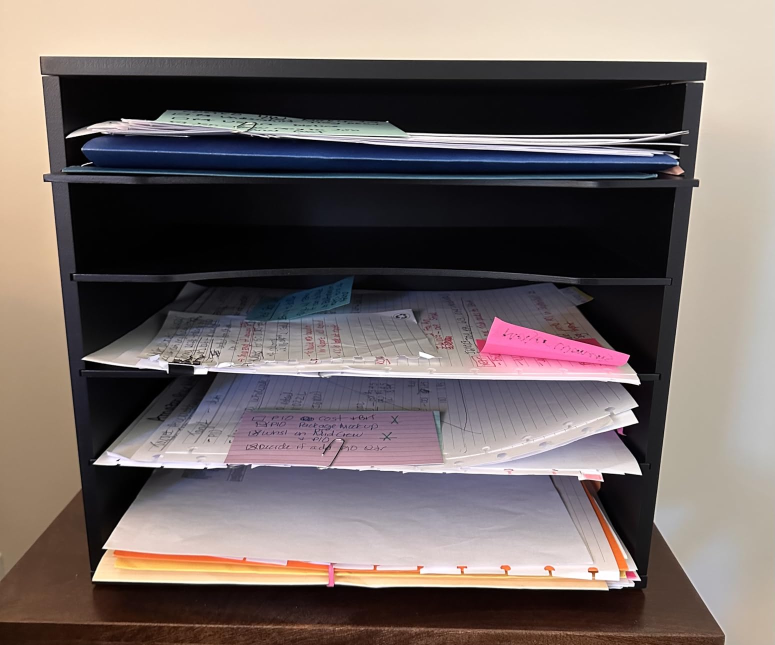 5 Tier Wood Desk Organizer, Mail Sorter and Paper Organizer for Desk, Black | Wooden Desktop Organizer for Sorting Papers, Letters and Mails, Literature Organizer for Home Office, Classroom Organization customer photo 1