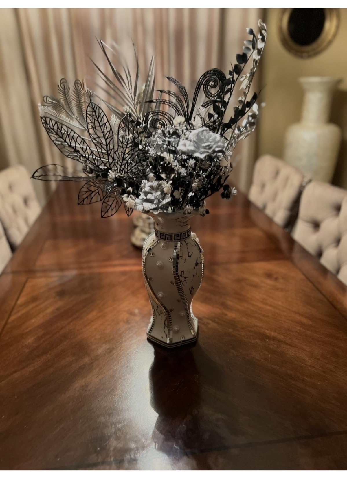Silver Ceramic Flower Vase with Rhinestone Accents | 12 Inch Decorative Vase for Flowers, Elegant Table Centerpiece for Dining Room, Living Room & Wedding Decor customer photo 1