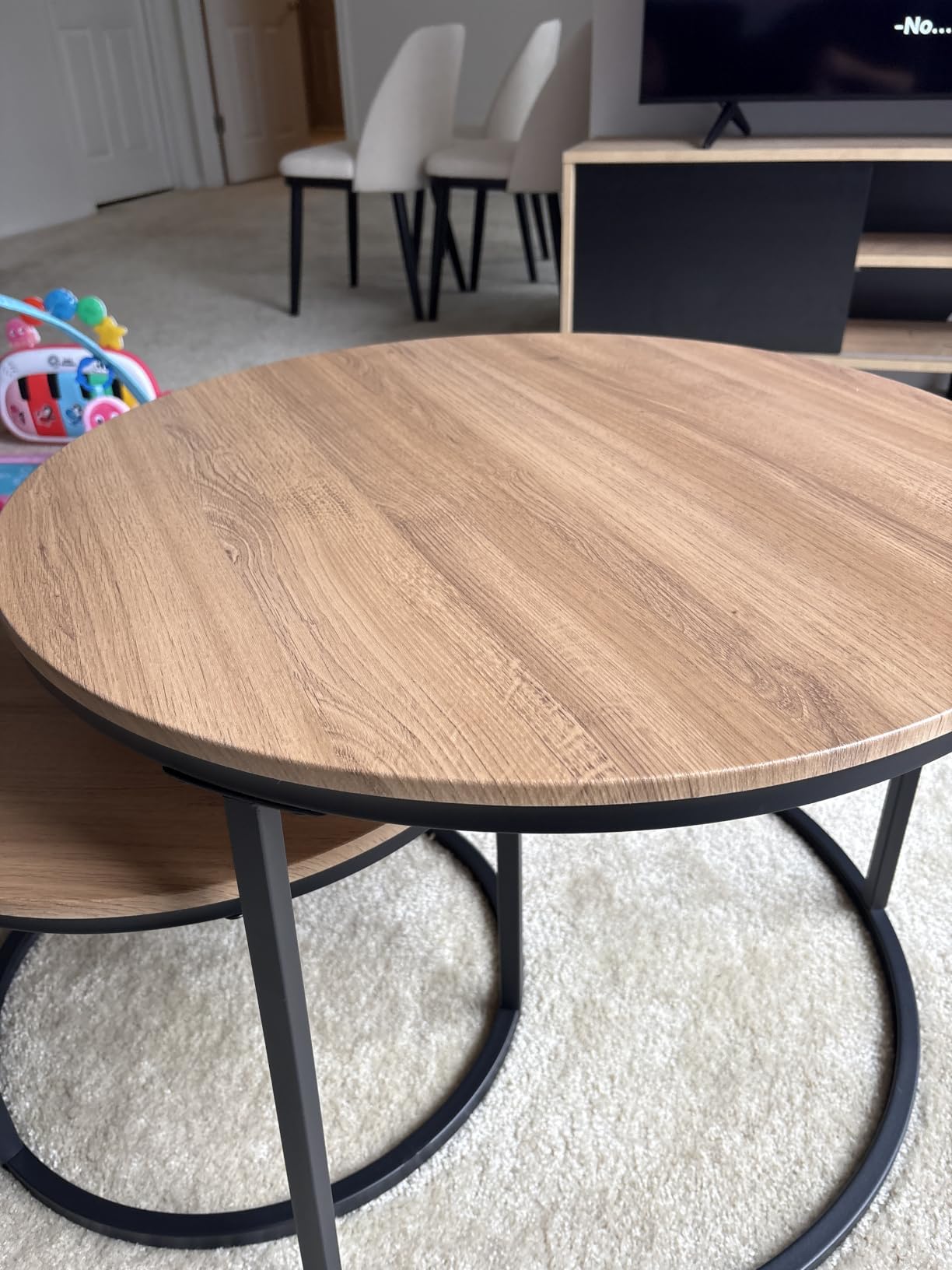 HOJINLINERO Round Nesting Coffee Table Set of 2, Wood Cocktail Table, Black | Center Table for Living Room, Small Apartment, Small Space, Side Tables, Easy Assembly, Sturdy Metal Frame Wooden Tabletop, Large customer photo 2