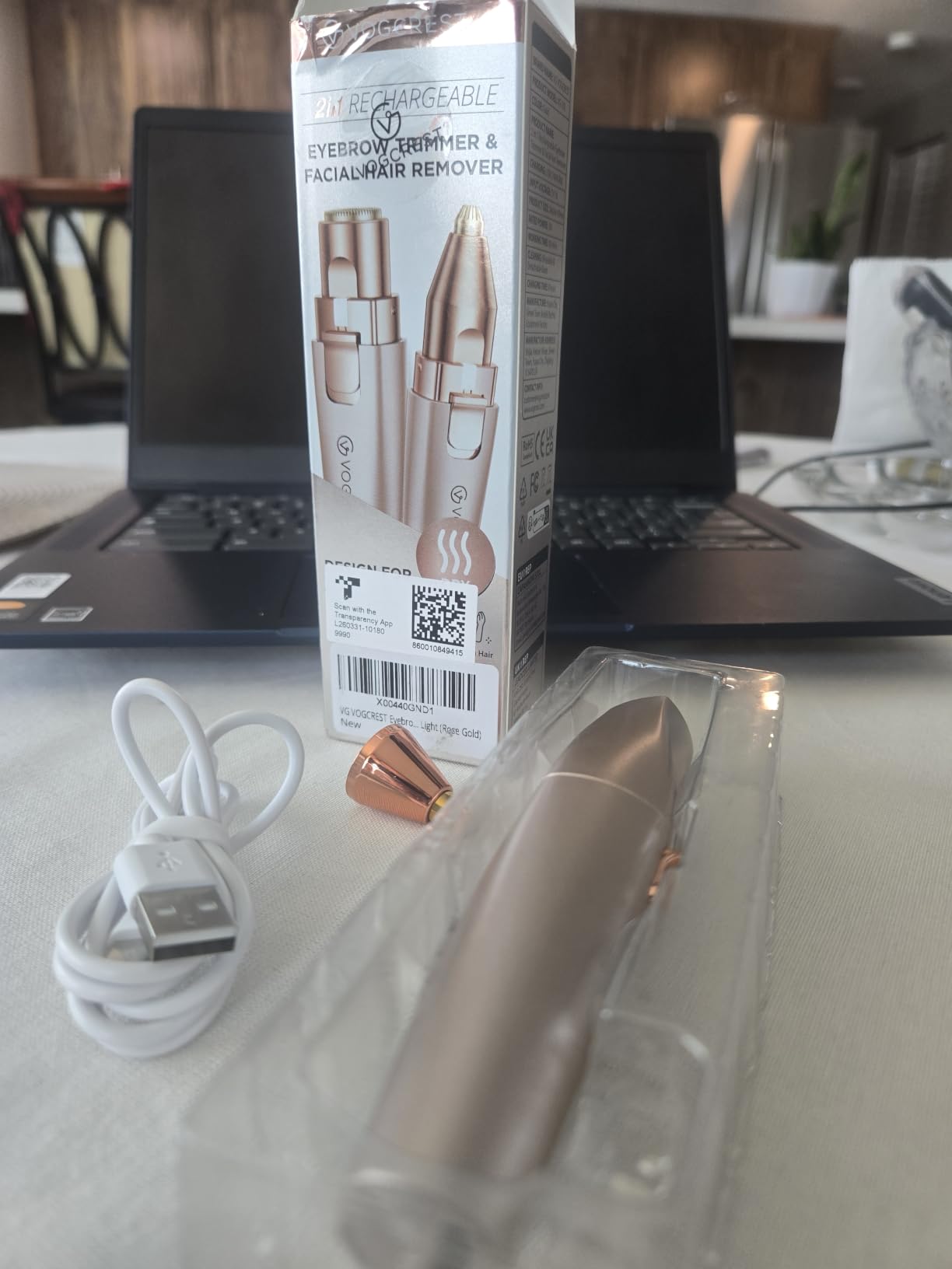 VG VOGCREST Eyebrow & Facial Trimmer: 2 in1 Rechargeable Facial Hair Removal & Eyebrow Shaver - Body Razor with Built-in LED Light (Rose Gold) customer photo 1