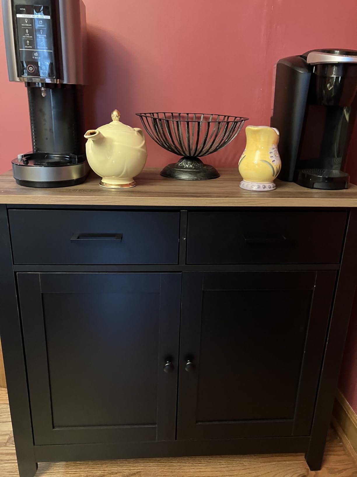HORSTORS Kitchen Storage Cabinet, Modern Farmhouse Buffet Cabinet with Storage, Coffee Bar with 2 Drawers and 2 Doors, Floor Sideboard Buffet for Living Room, Dining Room, Bathroom, Black/Rustic Brown customer photo 1
