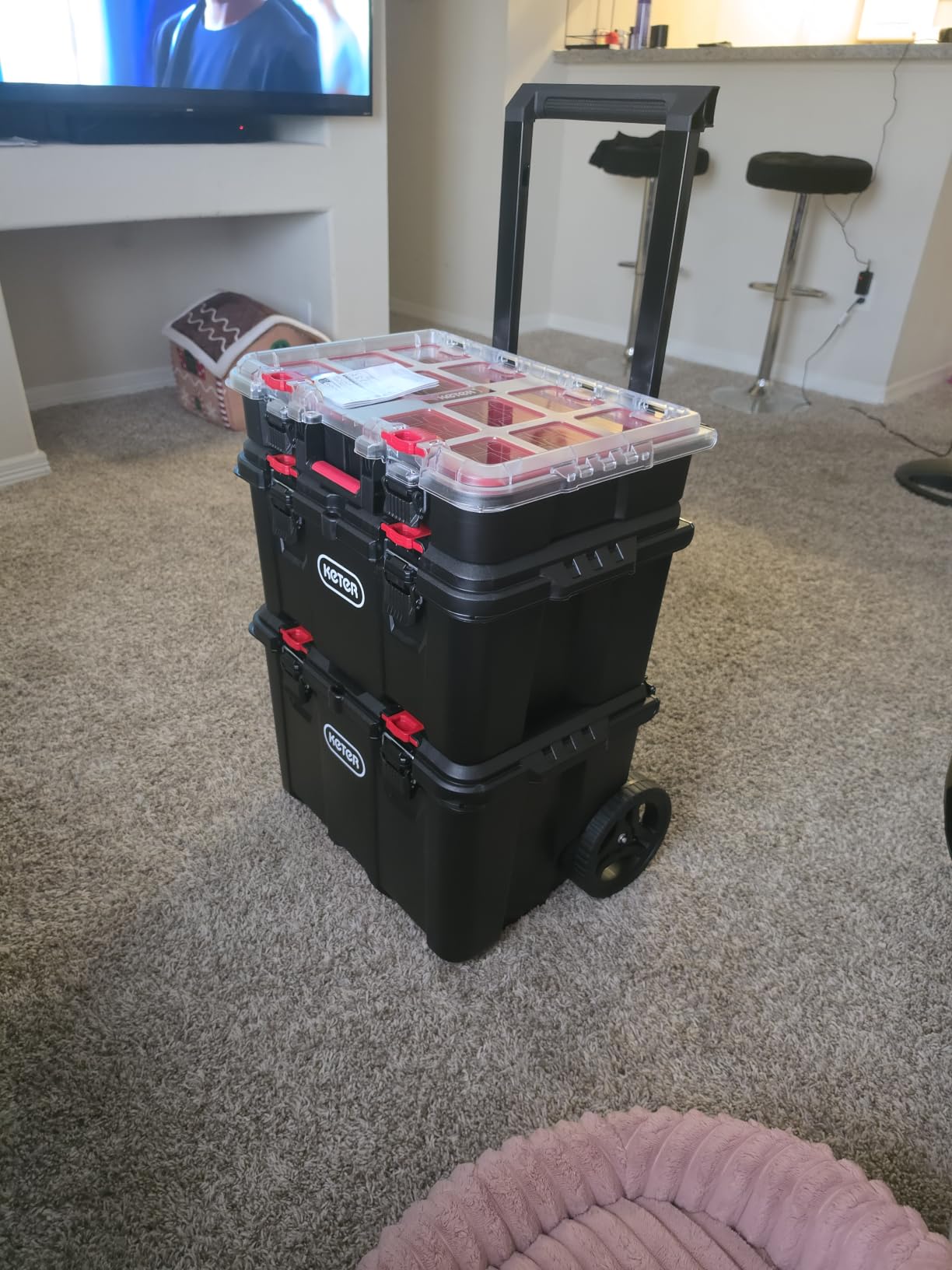 Keter Stack N Rolling Tool Box Modular Storage System 3 Piece | Black and Red, Heavy Duty, Weatherproof, All Terrain Wheels, Durable, Easy to Use, Telescoping Handle customer photo 2