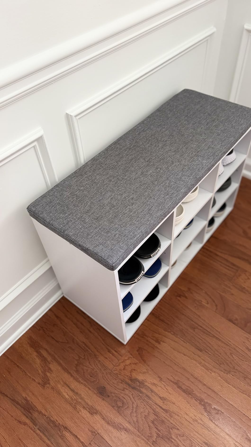 VASAGLE CUSTOS Collection - Shoe Bench, Storage Bench with Padded Seat, Entryway Bench with 15 Compartments, for Bedroom, 11.8 x 41.3 x 18.9 Inches, Honey Brown and Cappuccino Beige ULHS015K02 customer photo 1