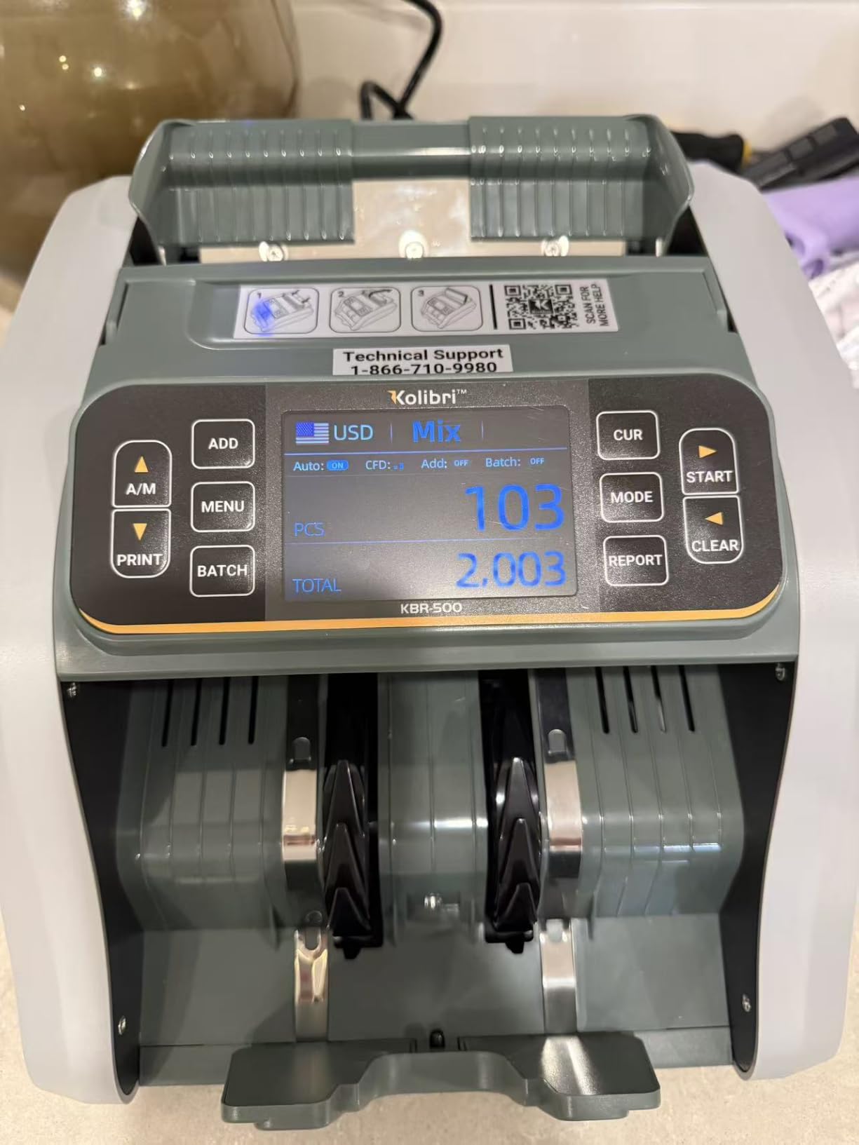 KOLIBRI Money Counter Machine I LCD Display I Business Grade I Advanced IR/UV/MG/MT/DD/HLF Detection I Mixed Denomination I Multi-Currency I Back Loading I 3-Years Warranty I KBR-500 customer photo 1