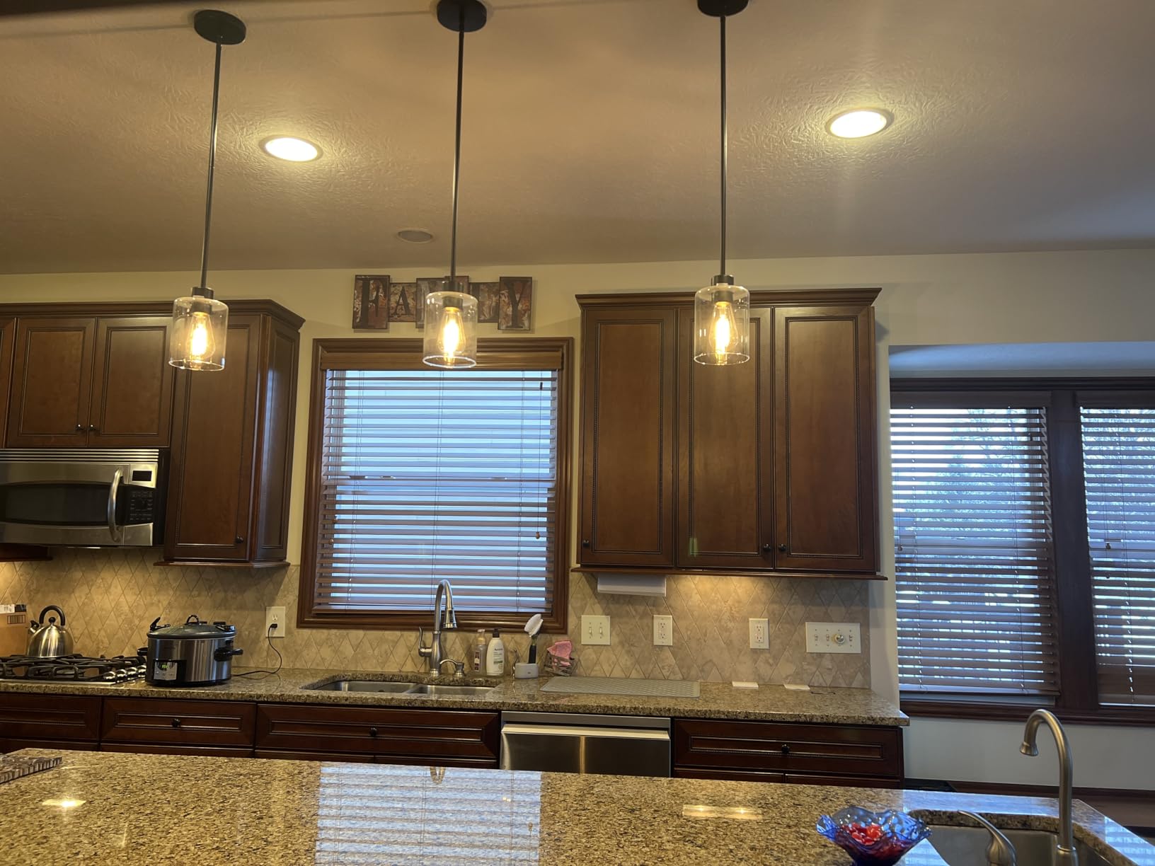 3 Pack Black Pendant Lights Kitchen Island, Modern Industrial Matte Black Hanging Light Fixtures, Adjustable Downrod Farmhouse Glass Pendant Lighting customer photo 1