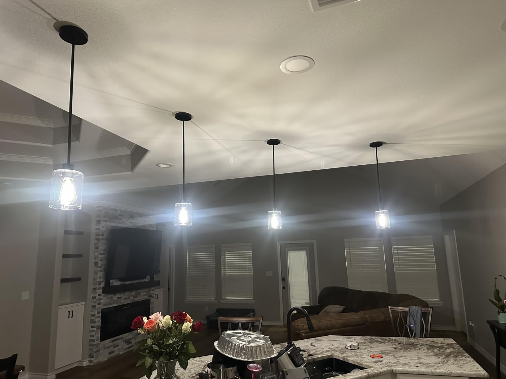 3 Pack Black Pendant Lights Kitchen Island, Modern Industrial Matte Black Hanging Light Fixtures, Adjustable Downrod Farmhouse Glass Pendant Lighting customer photo 2