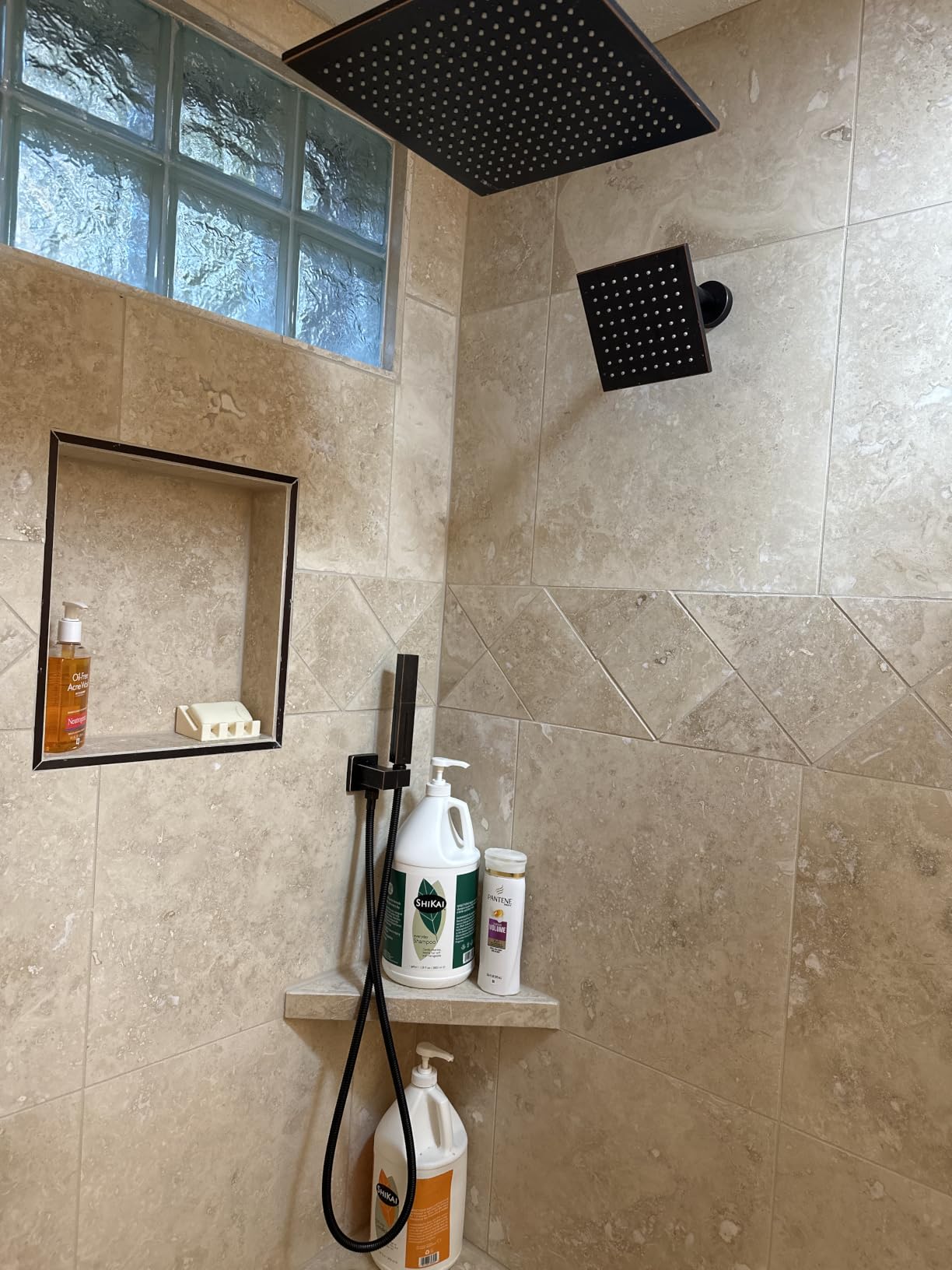 VANFOXLE Shower Faucet Set Matte Black Modern Shower System | Push Button Diverter, 10 Inch Ceiling Mount Rain Head Increased Thick, 6 Inch Side Head, 2-in-1 Handheld Sprayer customer photo 1