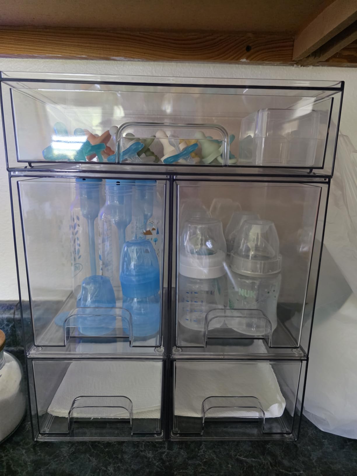 Vtopmart Clear Stackable Storage Drawers Set of 5, Plastic Organizer Bins, Multi-purpose Boxes for Baby Bottle Storage, Ideal for Kitchen, Vanity, Bathroom, Undersink, Cabinet, Pantry Organization customer photo 2