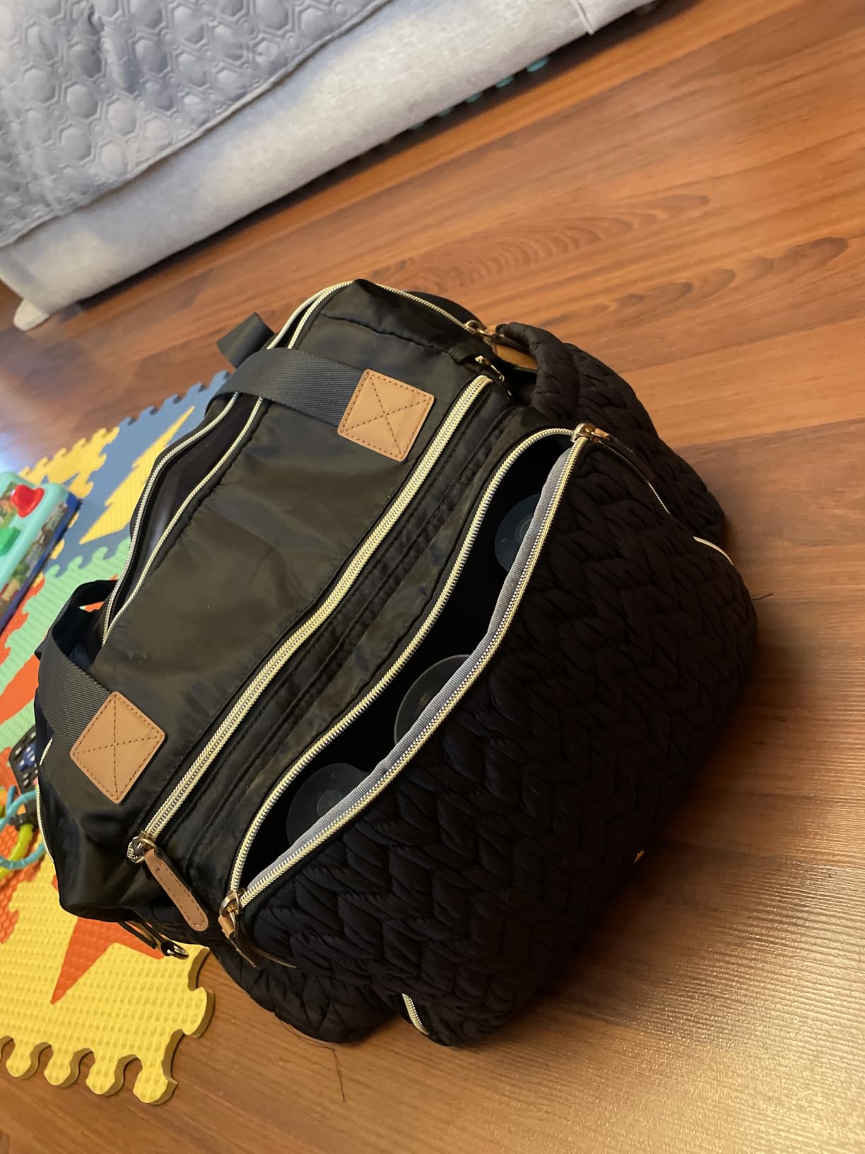 Diaper Bag Tote, Large Baby Hospital Bag for Labor Delivery Mom | Travel Diaper Tote with Changing Pad, Pacifier Case, Insulated Pockets, Luggage Sleeve, Shoulder Strap, Quilted Black customer photo 1