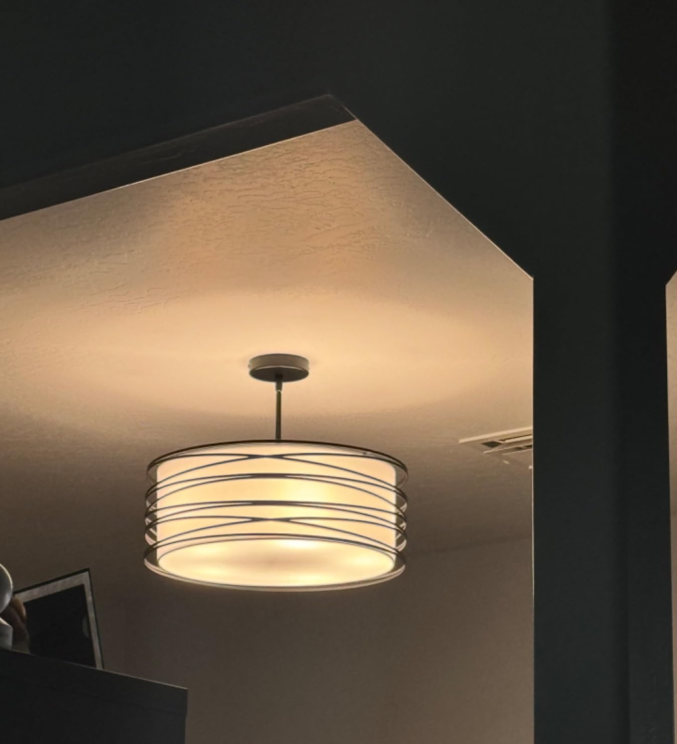 16 inch Modern Drum Pendant Light 3-Lights Brushed Nickel Chandelier | Dining Room Light Fixture Adjustable Ceiling Pendant Kitchen Light Fixture Over Table for Living Room Bedroom customer photo 1
