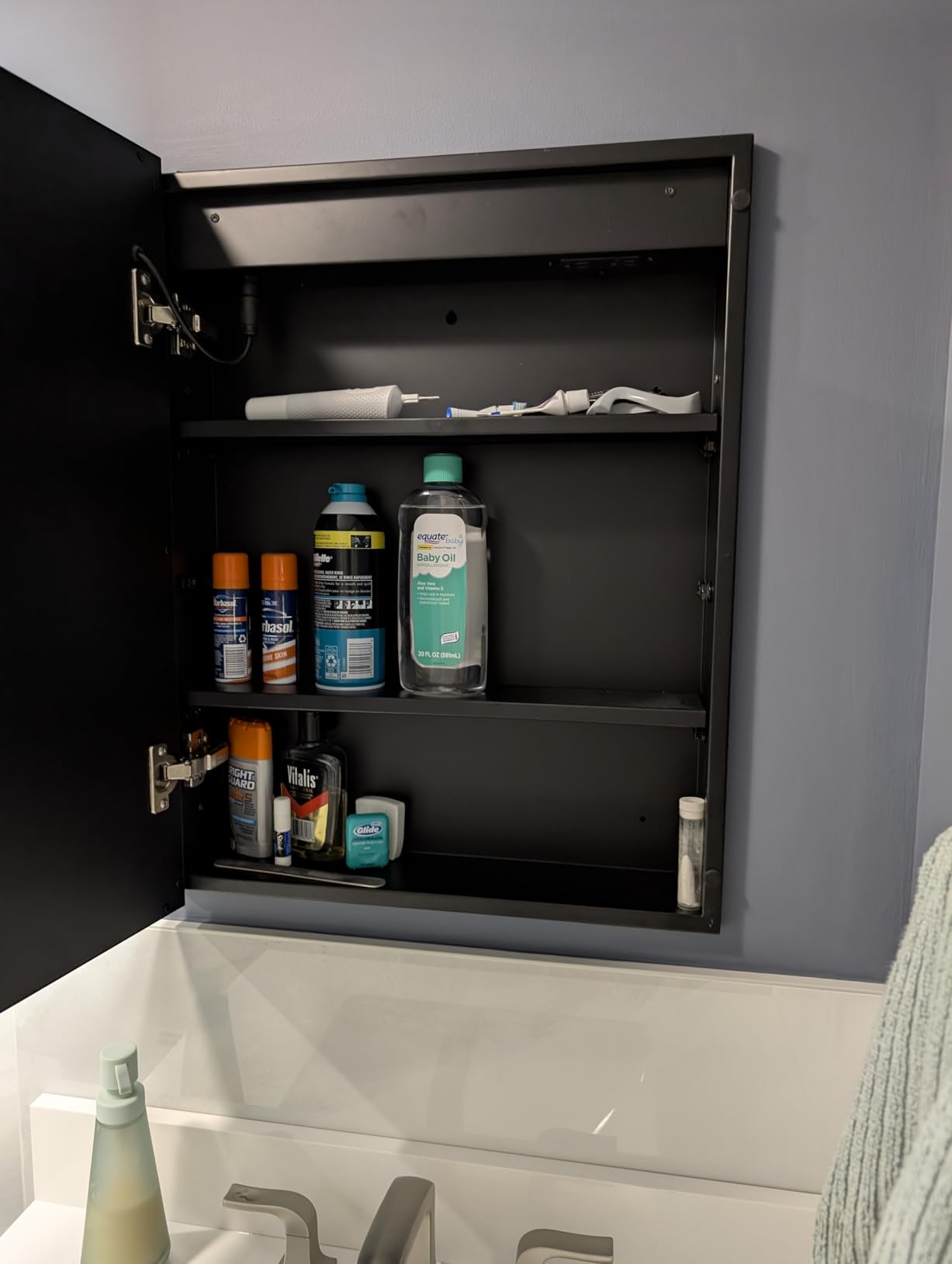 TokeShimi 20x26 Inch LED Medicine Cabinet Black Frame, Medicine Cabinet with Lights, 3-Color Lighted Medicine Cabinet Mirror for Bathroom, Anti-Fog, Tempered Glass, Outlets, Wall-Mounted/Recessed customer photo 1