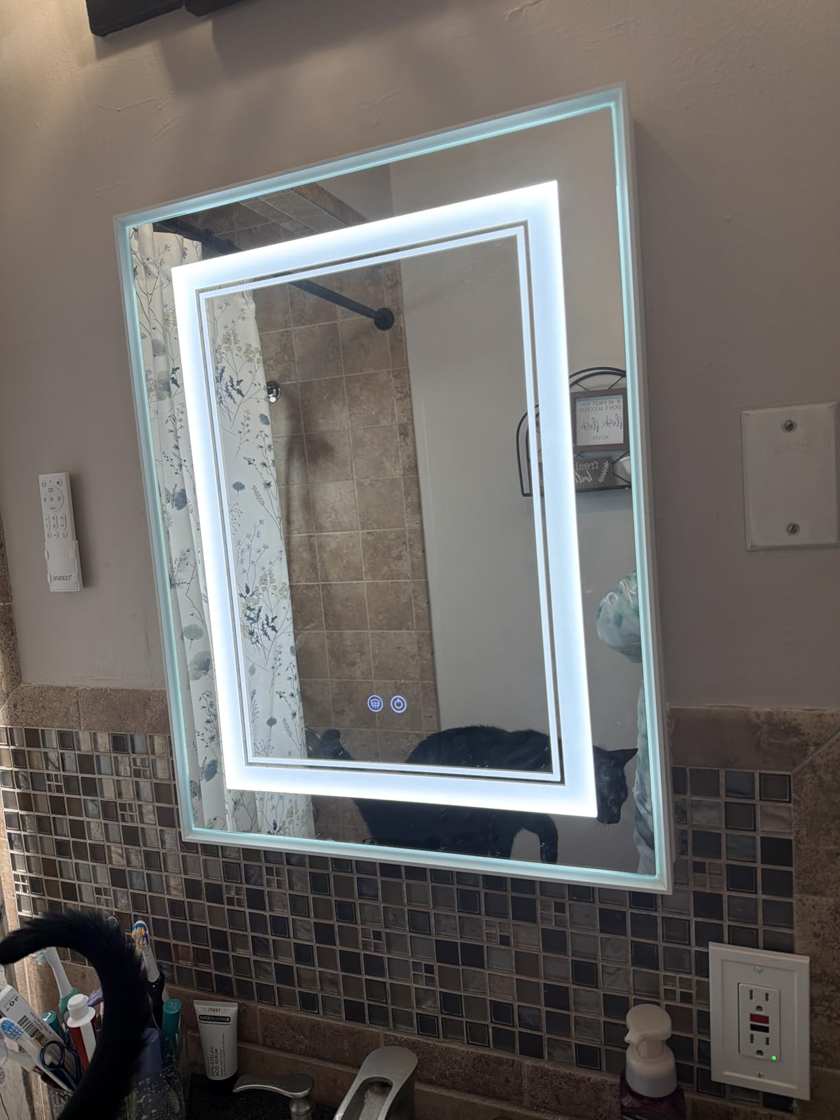 TokeShimi 20x26 Inch LED Medicine Cabinet Black Frame, Medicine Cabinet with Lights, 3-Color Lighted Medicine Cabinet Mirror for Bathroom, Anti-Fog, Tempered Glass, Outlets, Wall-Mounted/Recessed customer photo 2