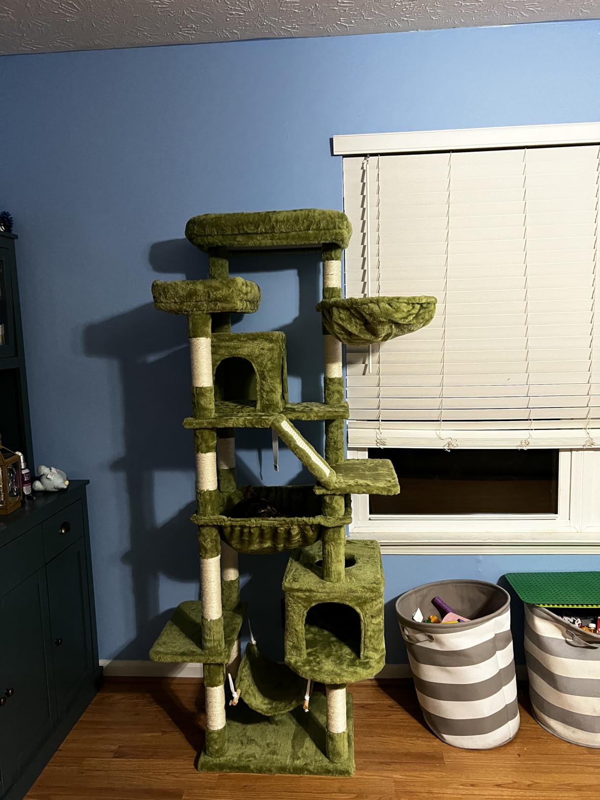 Heybly Cat Tree, 71-Inch-Tall Tower for Indoor Cats with 2 Perches, 2 Big Condos, 2 Hammocks, Basket, Scratching Pad, Large Cat Furniture and Condo, Smoky Gray HCT034G customer photo 2