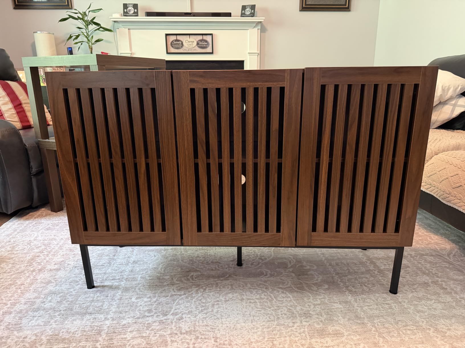 BVIUNTWO Buffet Cabinet, Modern Credenza Storage Cabinet with Adjustable Shelves and Metal Base, 47 Inch Wood Multifunctional Console Table for Kitchen, Living Room, Entryway, Brown customer photo 1