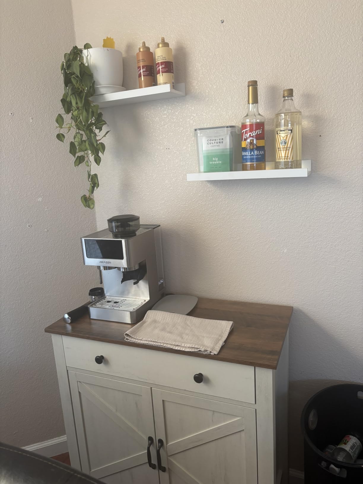 VASAGLE Buffet Cabinet, Coffee Bar, Adjustable Shelf | Sideboard Storage with Cable Hole, Rustic White and Honey Brown, LIRY Collection ULSC381W01 customer photo 2