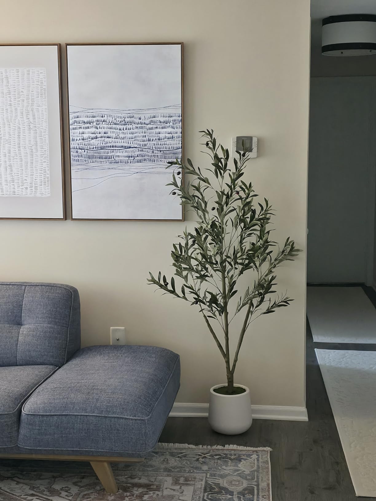 VIVATREES Olive Trees Artificial Indoor, 5FT Tall Faux Olive Tree with White Tall Planter, Artificial Plants with Natural Wood Trunk and Lifelike Fruits for Home Office Decor customer photo 1